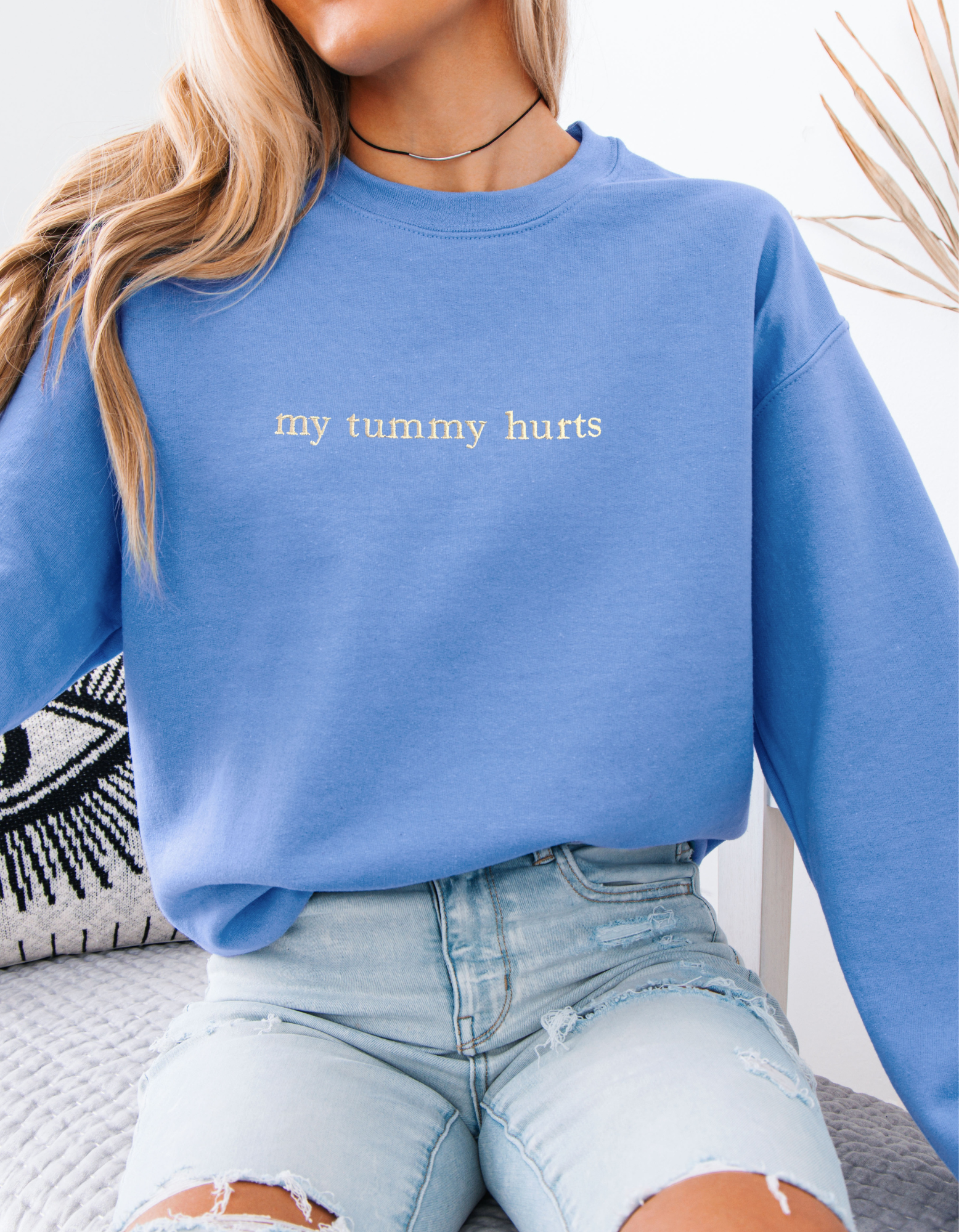 Minimalist “My Tummy Hurts” Embroidered Crewneck Sweatshirt