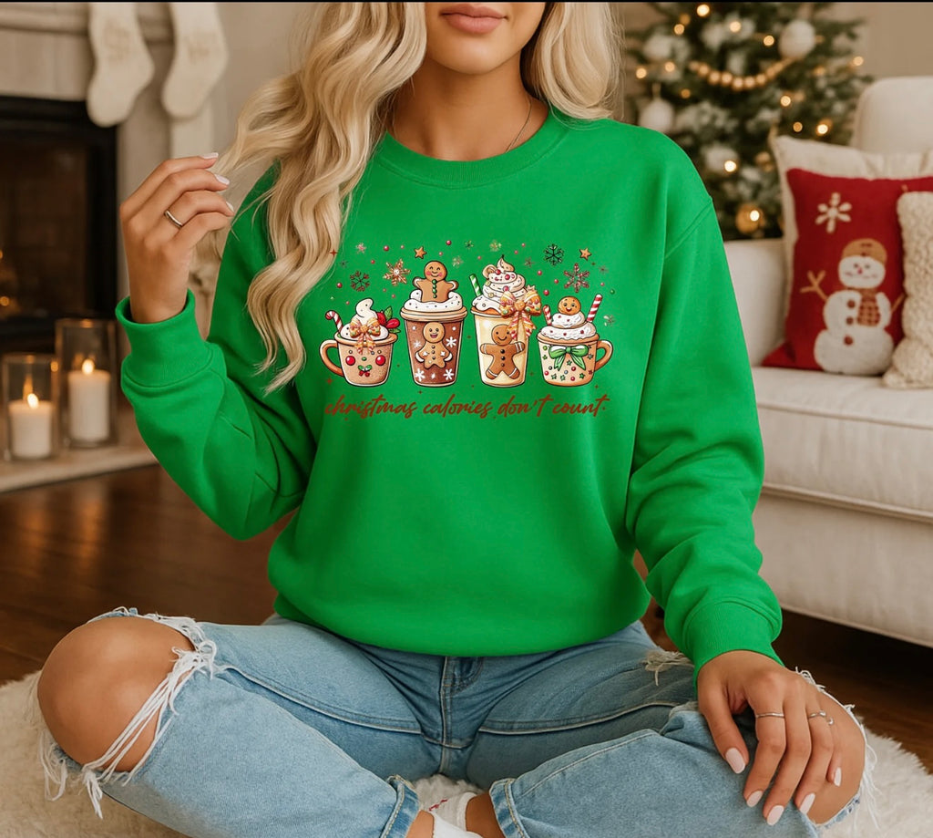 Christmas Calories Don’t Count Sweatshirt | Gingerbread Mug Crewneck | Cozy Holiday Pullover
