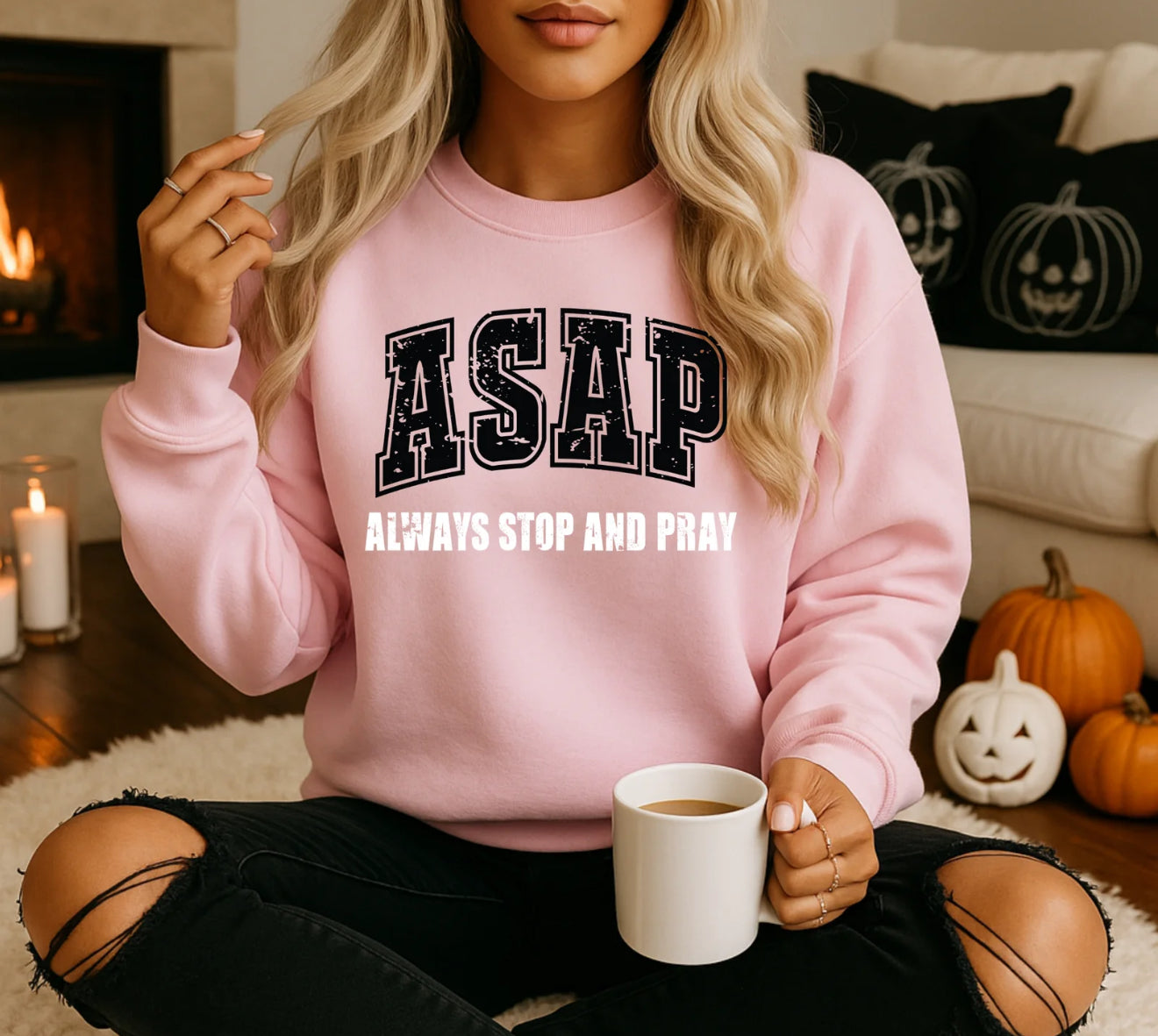 ASAP Always Stop And Pray Sweatshirt – Christian Faith Crewneck, Inspirational Pullover for Women