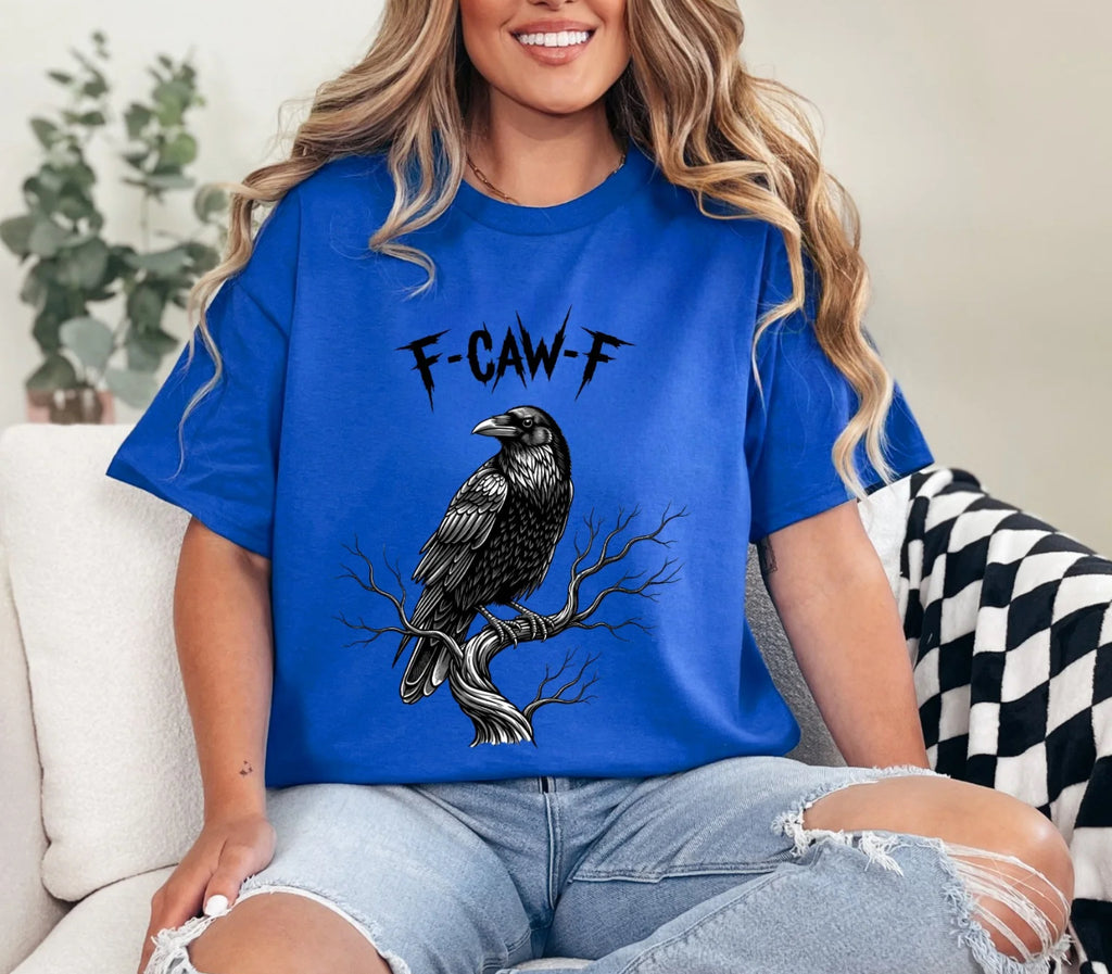 Raven Graphic T-Shirt – F-Caw-F Crow Tee, Funny Gothic Halloween Shirt for Women