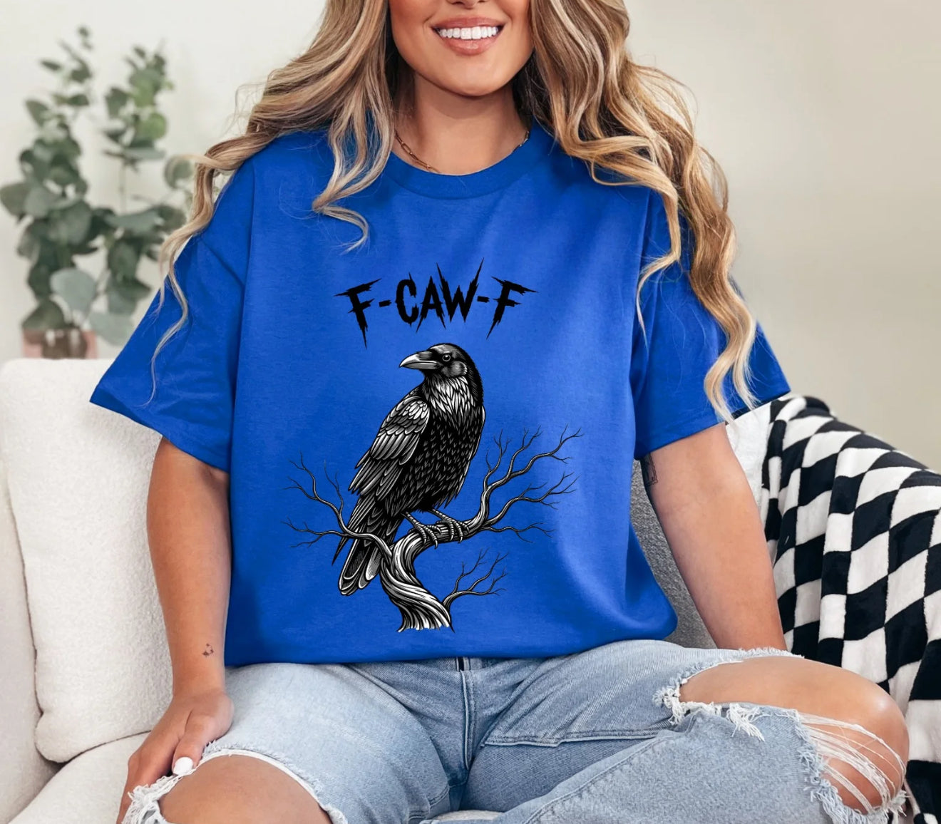 Raven Graphic T-Shirt – F-Caw-F Crow Tee, Funny Gothic Halloween Shirt for Women
