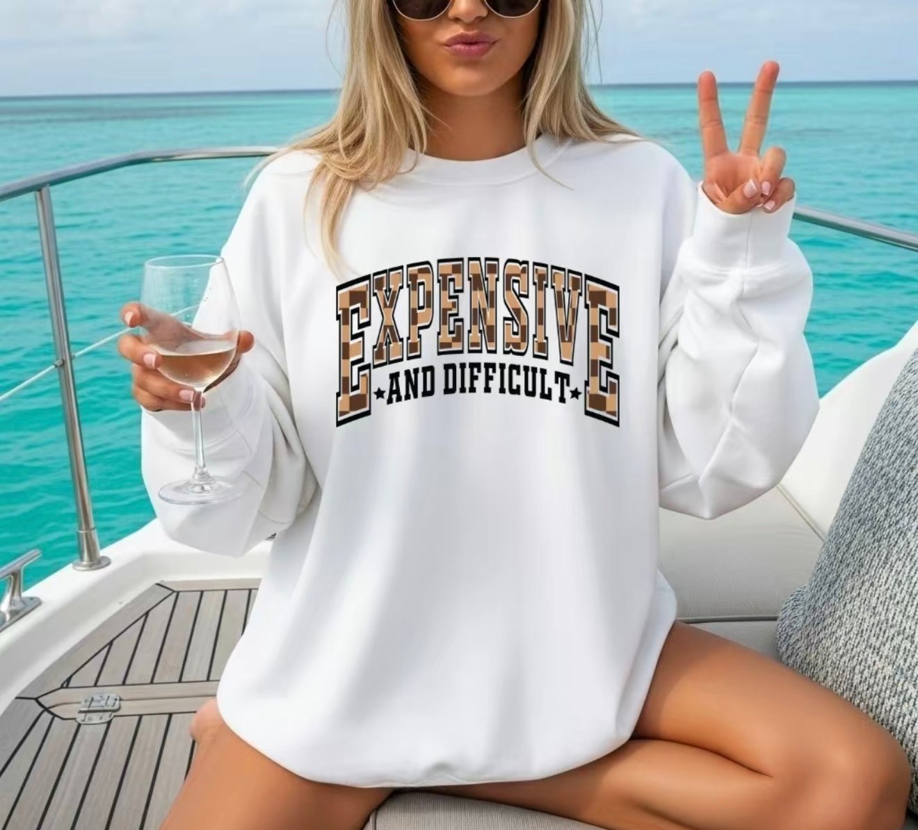 Expensive and Difficult Sweatshirt – Funny Graphic Pullover, Trendy Oversized Crewneck for Women