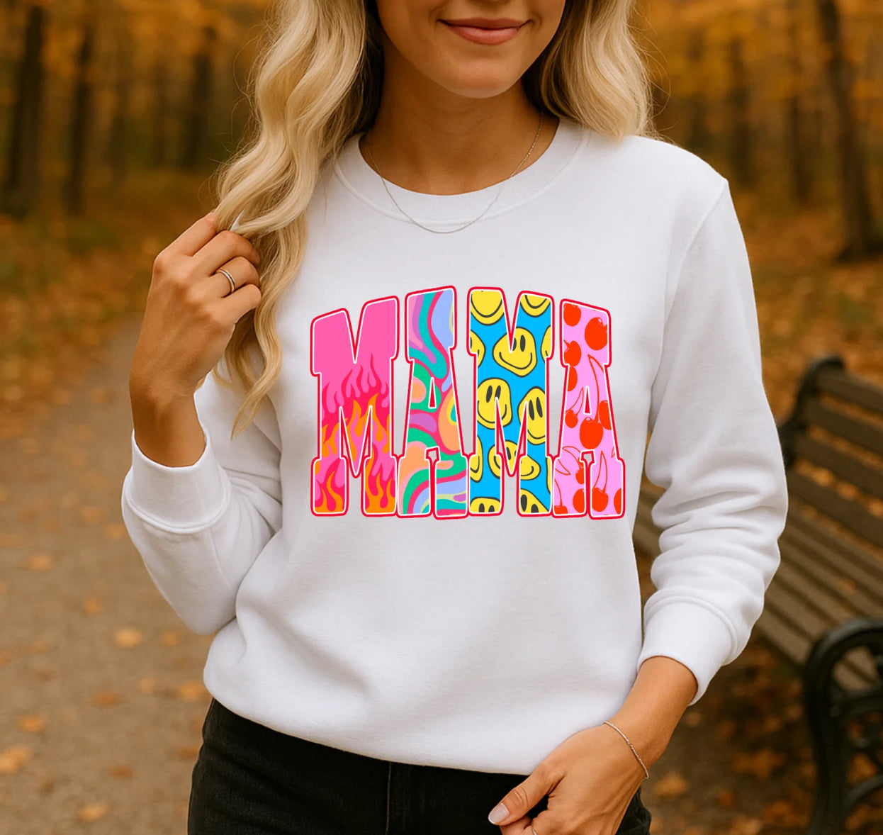 Retro Mama Sweatshirt – Colorful Graphic Pullover, Cozy Mom Life Crewneck