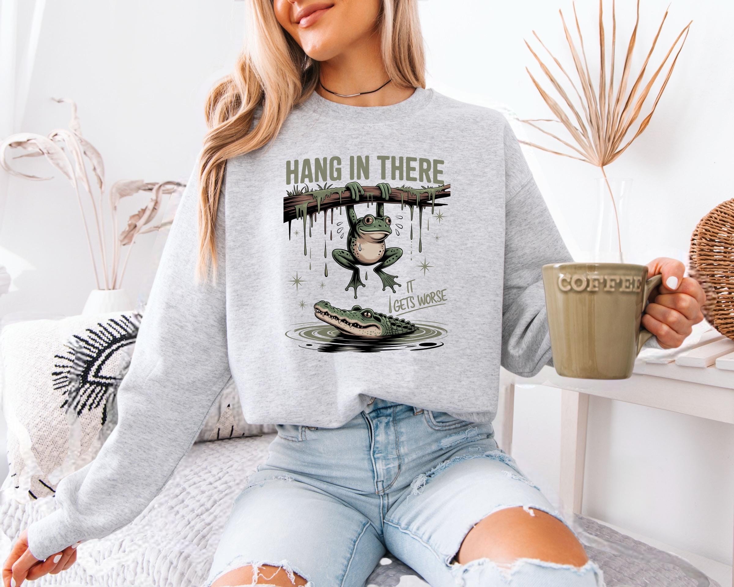Inspiring Frog Graphic, Hang In There Sweatshirt, Cozy, Soft, Cotton Gilden Sweatshirt