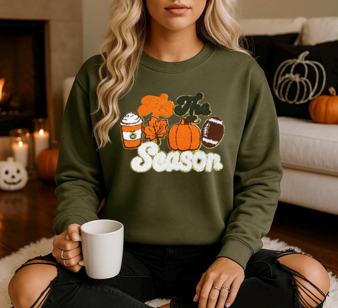 Till The Season Fall Sweatshirt | Cozy Autumn Crewneck | Pumpkin Spice Latte Football Graphic Sweater | Thanksgiving Outfit