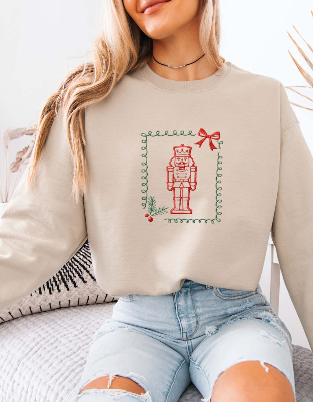 Nutcracker Christmas EmbroideredSweatshirt – Cute Holiday Crewneck