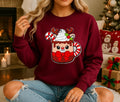 Christmas Hot Cocoa Sweatshirt – Cute Reindeer Mug Holiday Pullover, Festive Green Crewneck for Women