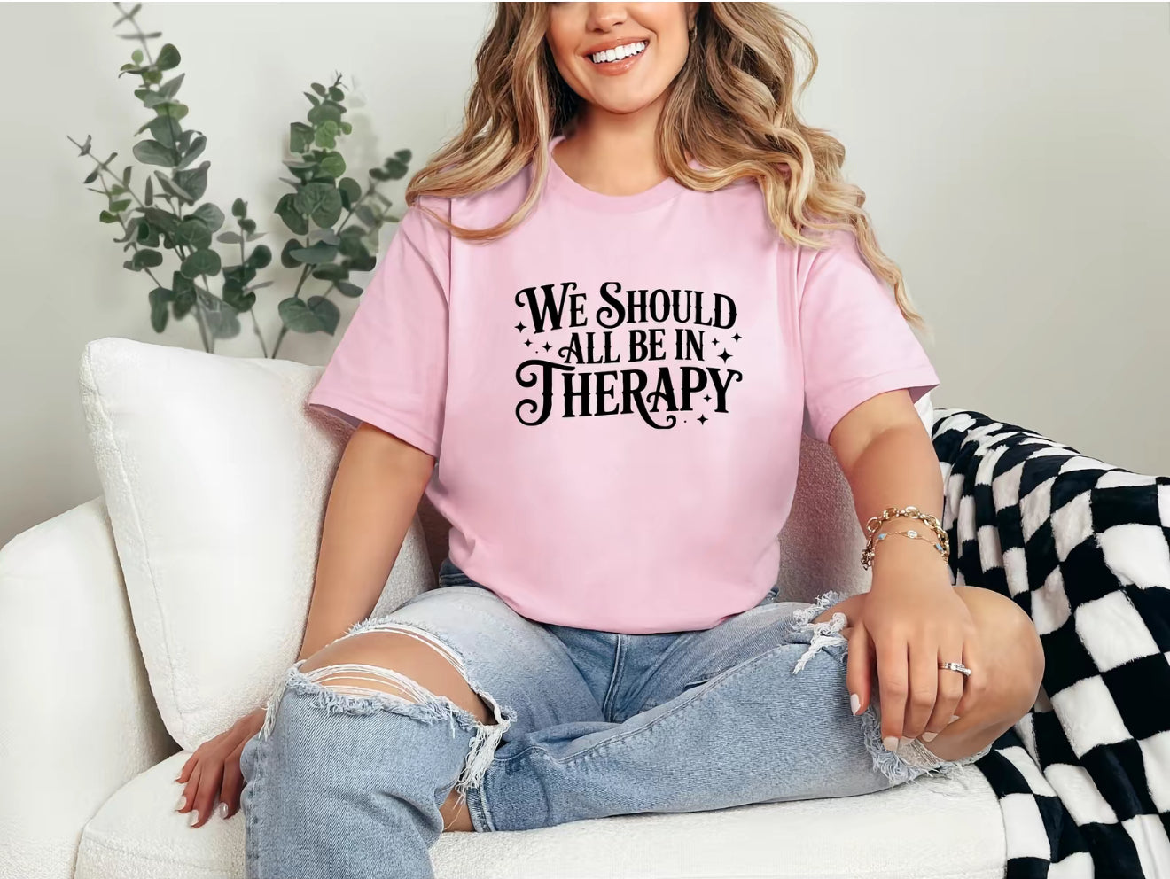 We Should All Be in Therapy T-Shirt | Mental Health Awareness Graphic Tee for Women | Comfort Colors & Oversized Fit