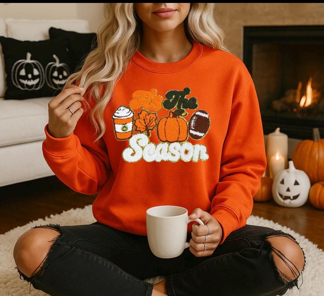 Till The Season Fall Sweatshirt | Cozy Autumn Crewneck | Pumpkin Spice Latte Football Graphic Sweater | Thanksgiving Outfit