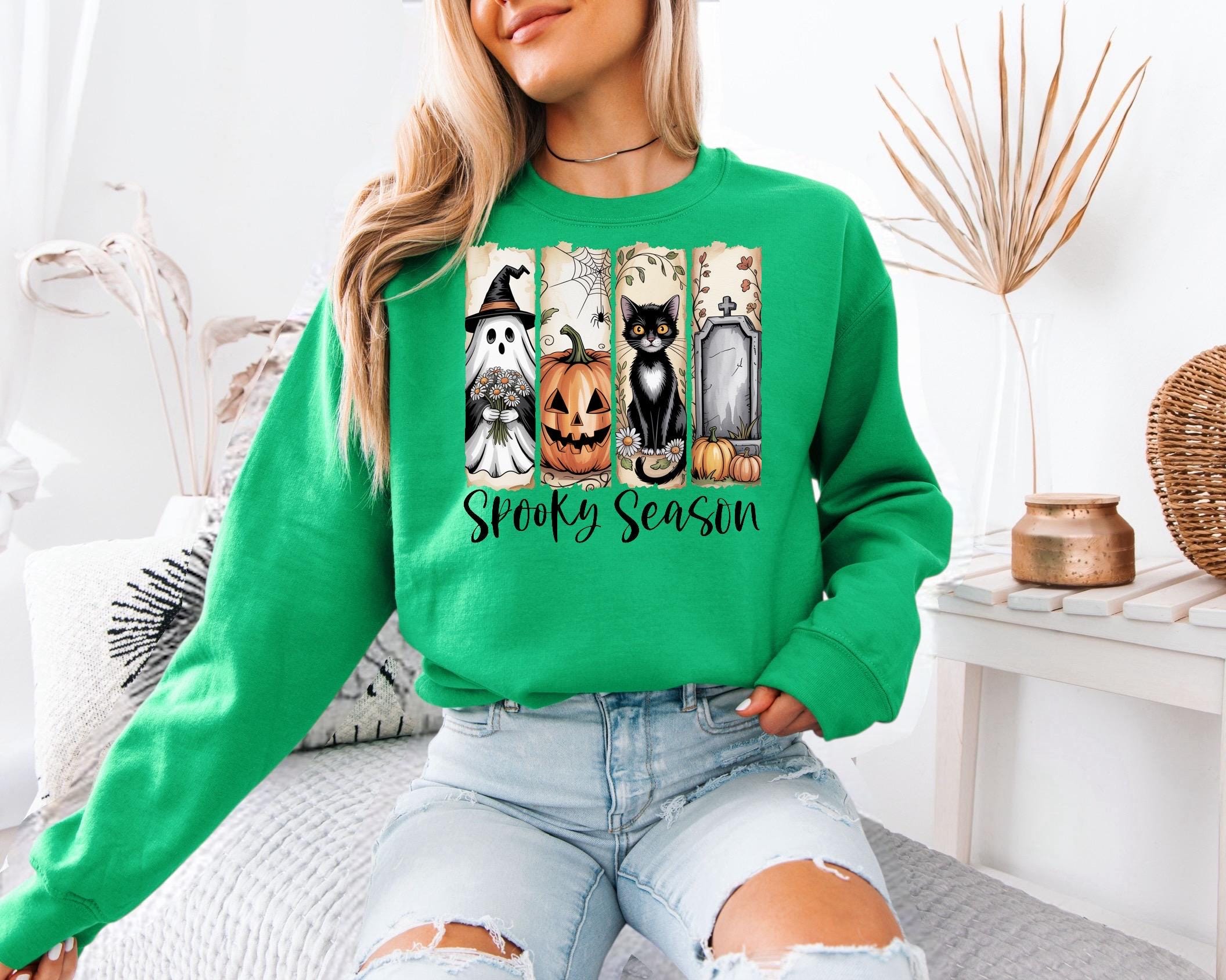 Halloween Sweatshirt, Spooky Season, Halloween, Cozy, Soft, Cotton Gilden Sweatshirt