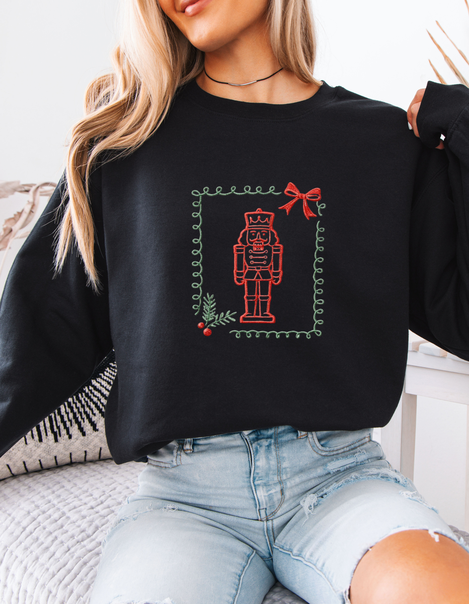 Nutcracker Christmas EmbroideredSweatshirt – Cute Holiday Crewneck