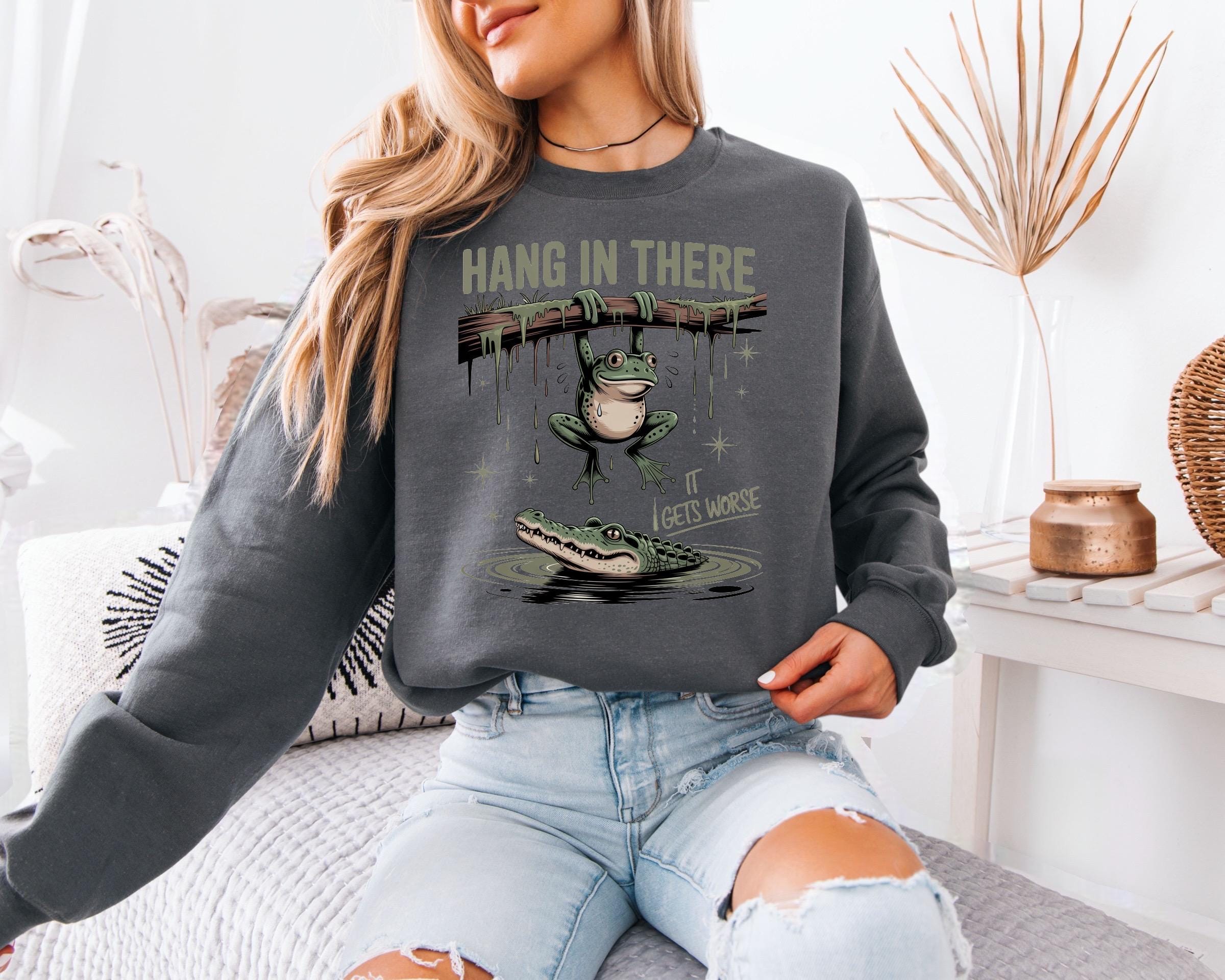 Inspiring Frog Graphic, Hang In There Sweatshirt, Cozy, Soft, Cotton Gilden Sweatshirt