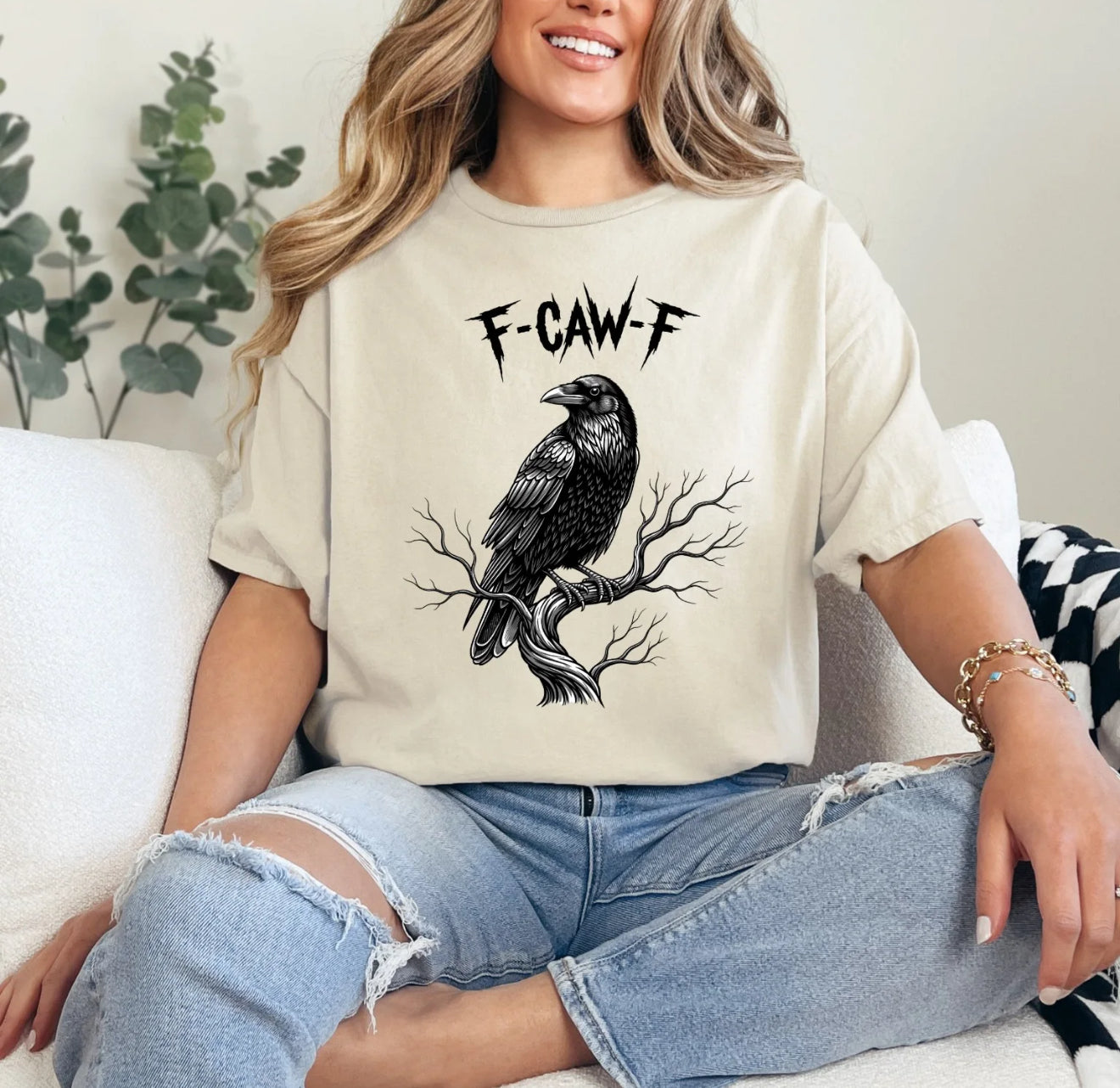 Raven Graphic T-Shirt – F-Caw-F Crow Tee, Funny Gothic Halloween Shirt for Women