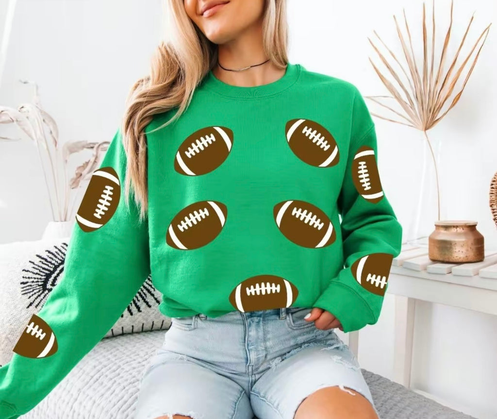 Football Sweatshirt – Game Day Pullover, Yellow Crewneck with Football Print for Women