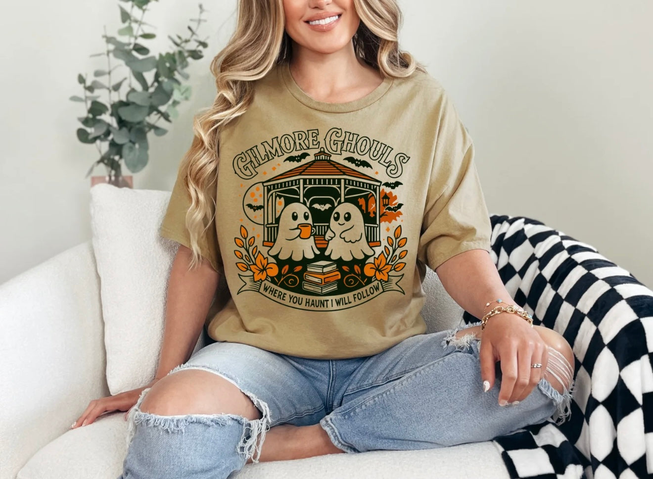 Gilmore Ghouls T-Shirt – Cute Ghost Halloween Tee, Spooky Graphic Fall Shirt for Women