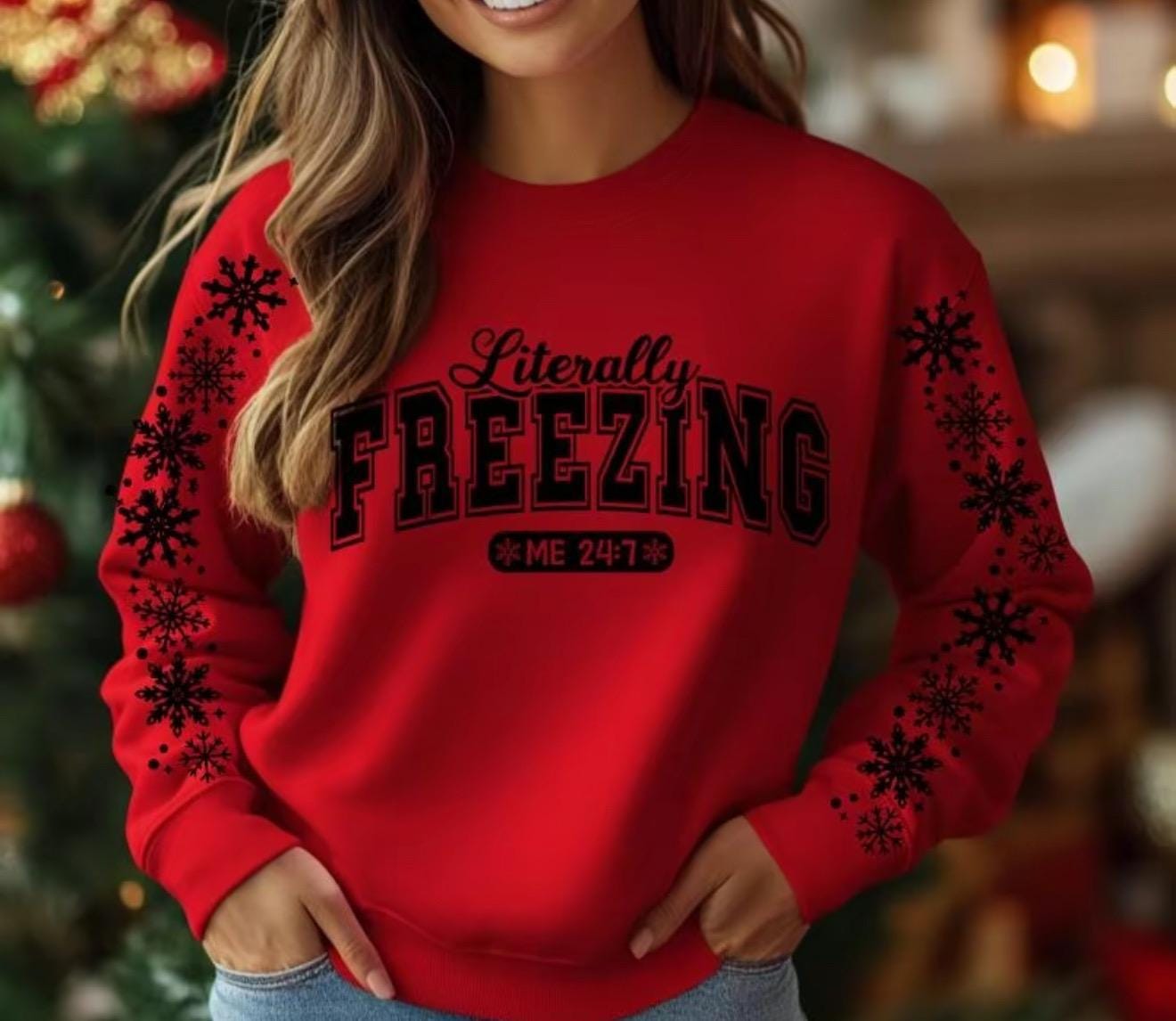 Literally Freezing Sweatshirt | Funny Winter Crewneck | Cozy Cold Weather Sweater | Cute Snowflake Christmas Gift | Purple Hoodie