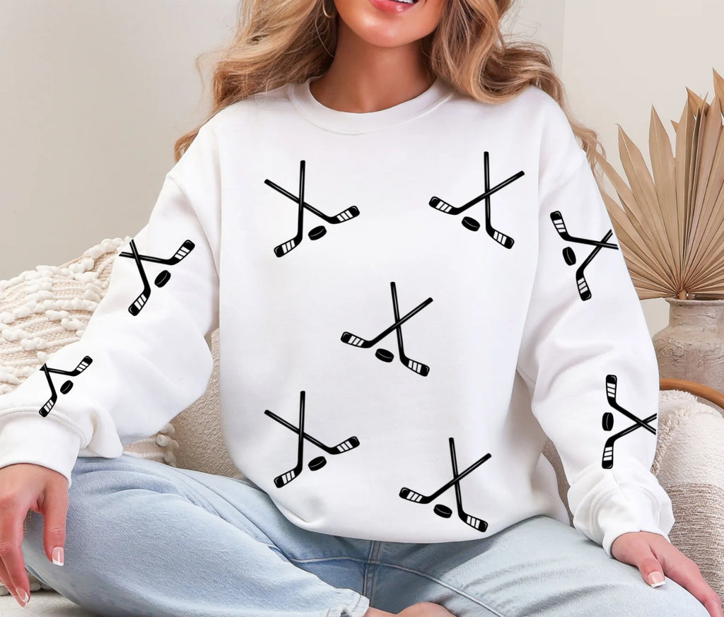 Hockey Lover Crewneck | Cozy Winter Sweatshirt with Hockey Stick Pattern