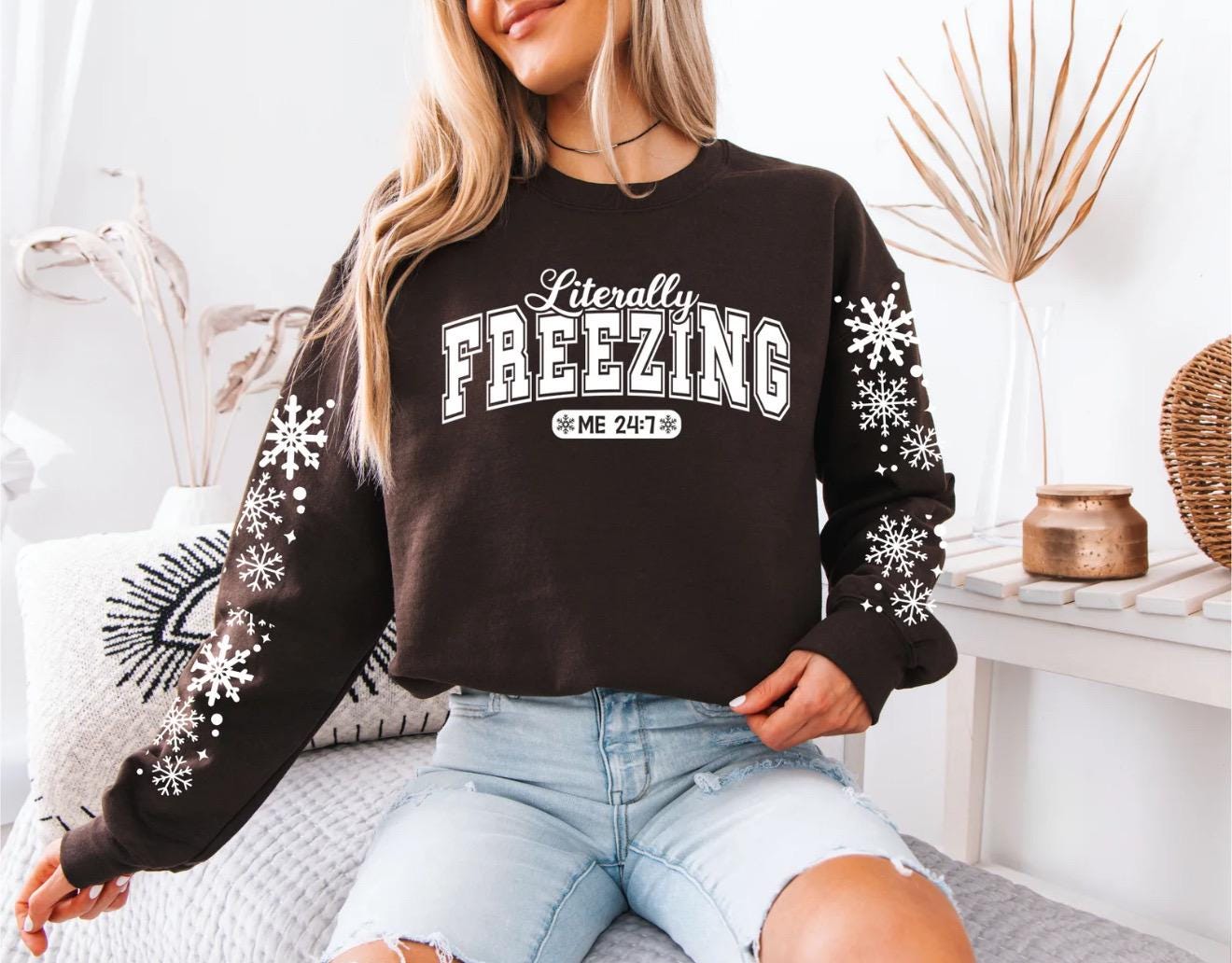 Literally Freezing Sweatshirt | Funny Winter Crewneck | Cozy Cold Weather Sweater | Cute Snowflake Christmas Gift | Purple Hoodie
