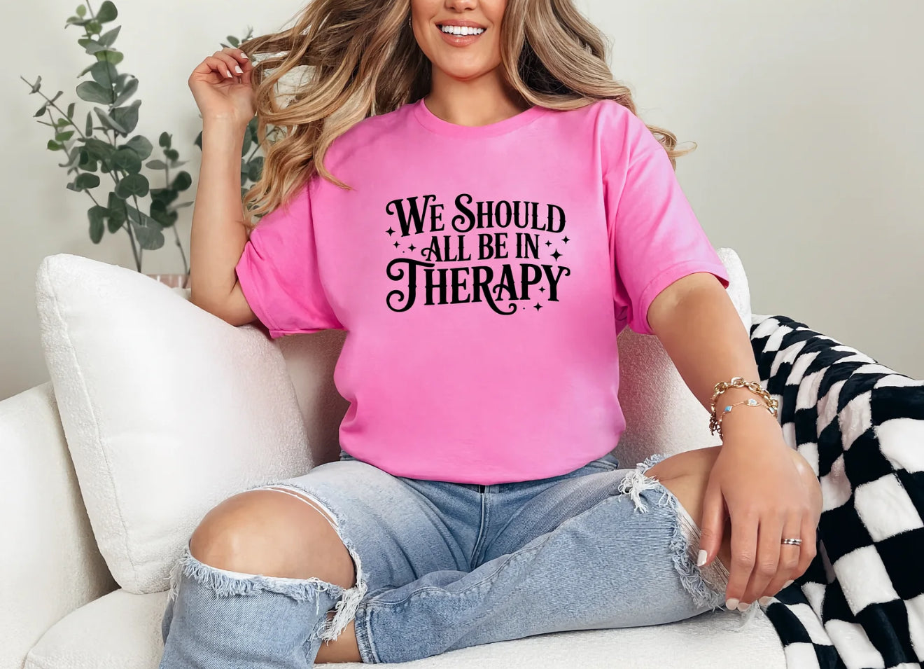 We Should All Be in Therapy T-Shirt | Mental Health Awareness Graphic Tee for Women | Comfort Colors & Oversized Fit
