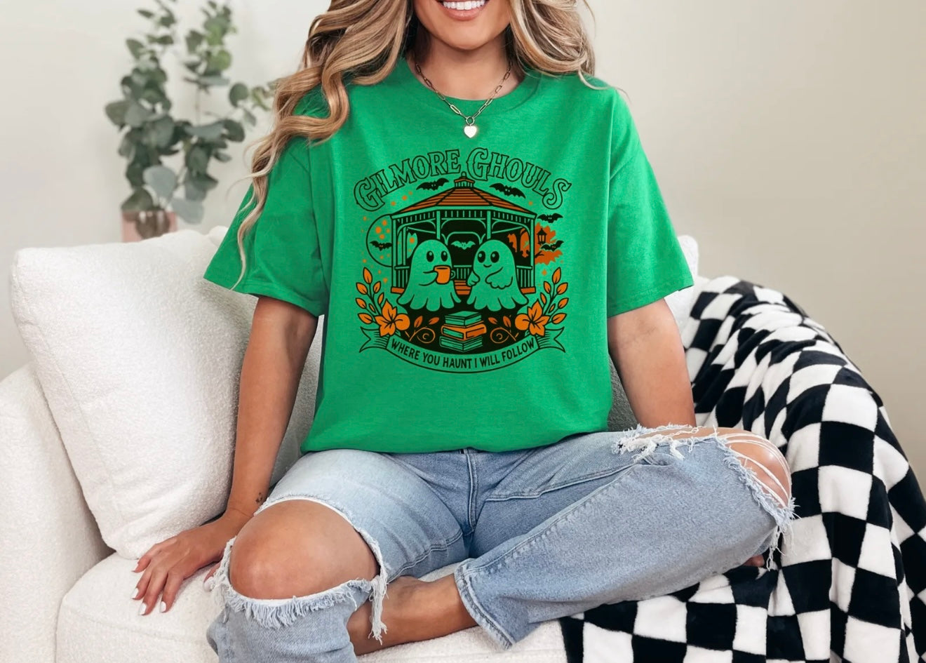 Gilmore Ghouls T-Shirt – Cute Ghost Halloween Tee, Spooky Graphic Fall Shirt for Women