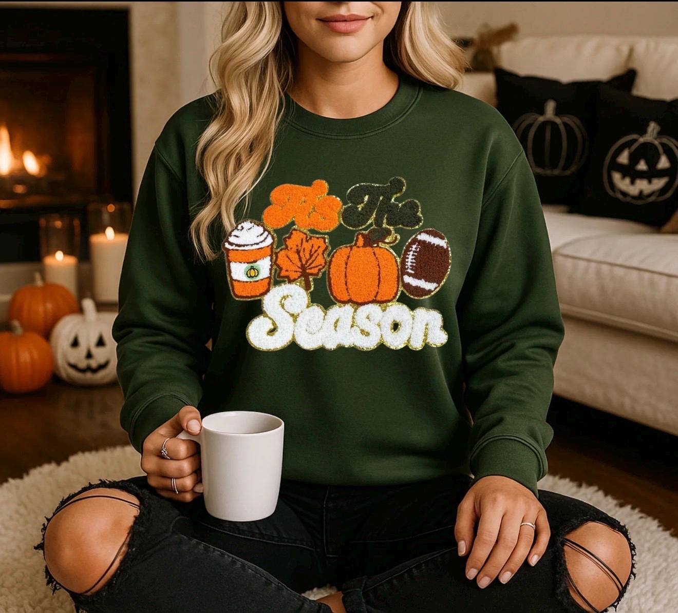 Till The Season Fall Sweatshirt | Cozy Autumn Crewneck | Pumpkin Spice Latte Football Graphic Sweater | Thanksgiving Outfit