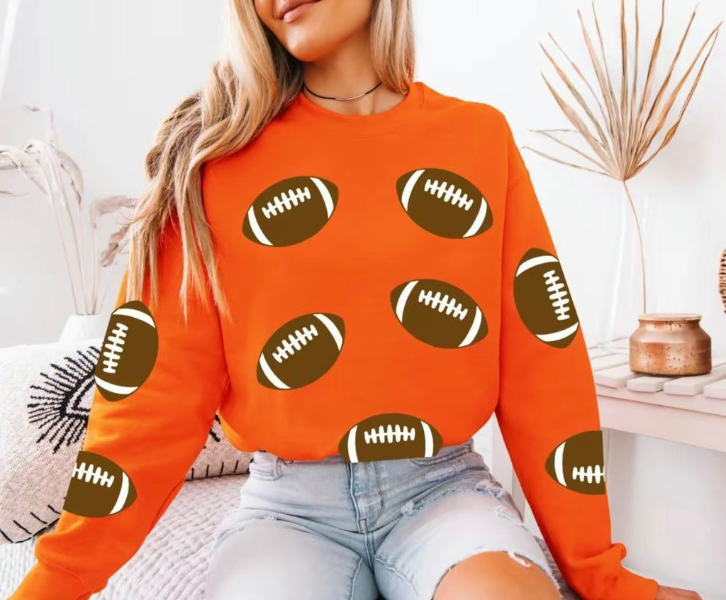 Football Sweatshirt – Game Day Pullover, Yellow Crewneck with Football Print for Women