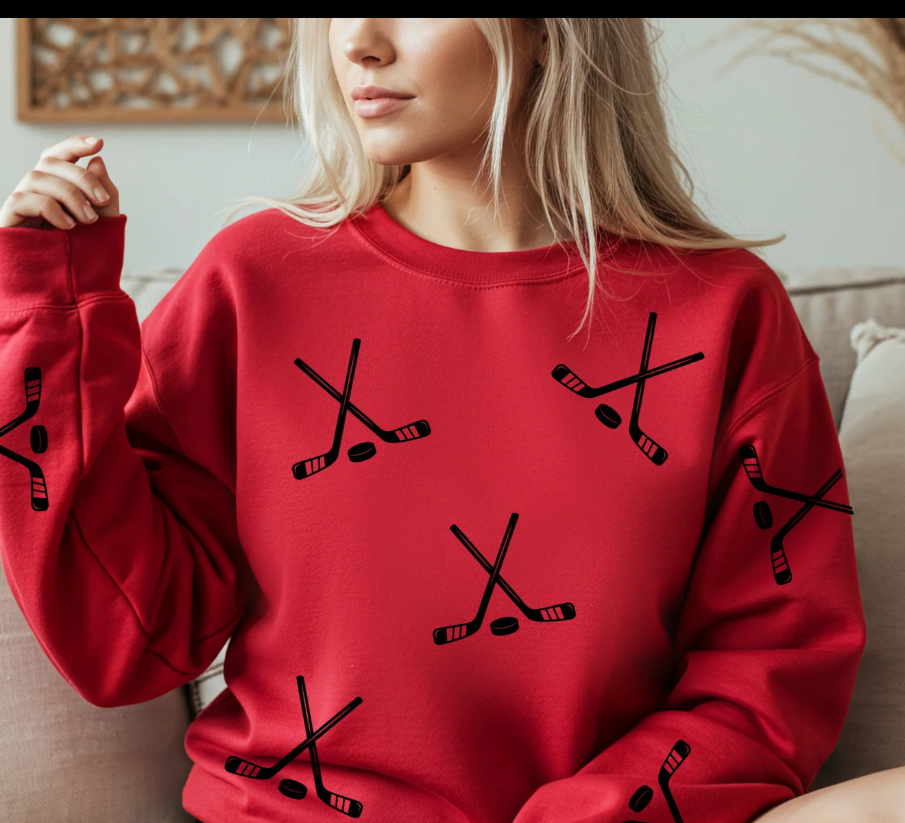 Hockey Lover Crewneck | Cozy Winter Sweatshirt with Hockey Stick Pattern