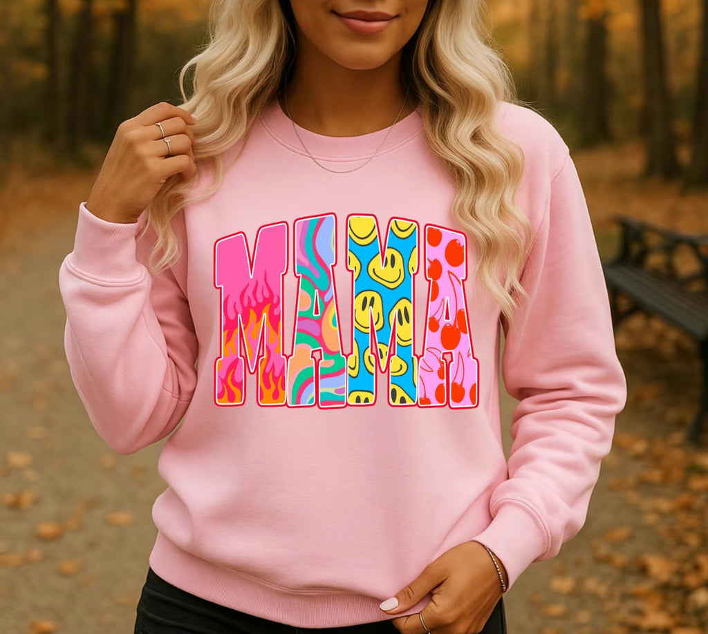 Retro Mama Sweatshirt – Colorful Graphic Pullover, Cozy Mom Life Crewneck