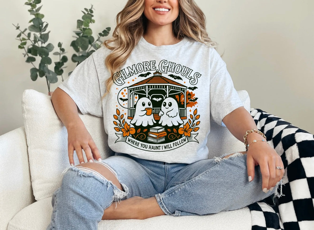 Gilmore Ghouls T-Shirt – Cute Ghost Halloween Tee, Spooky Graphic Fall Shirt for Women