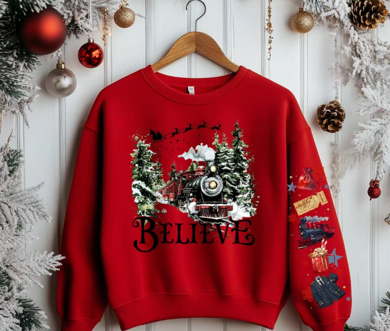 Believe Christmas Train Sweatshirt | Holiday Magic Crewneck | Cozy Winter Pullover