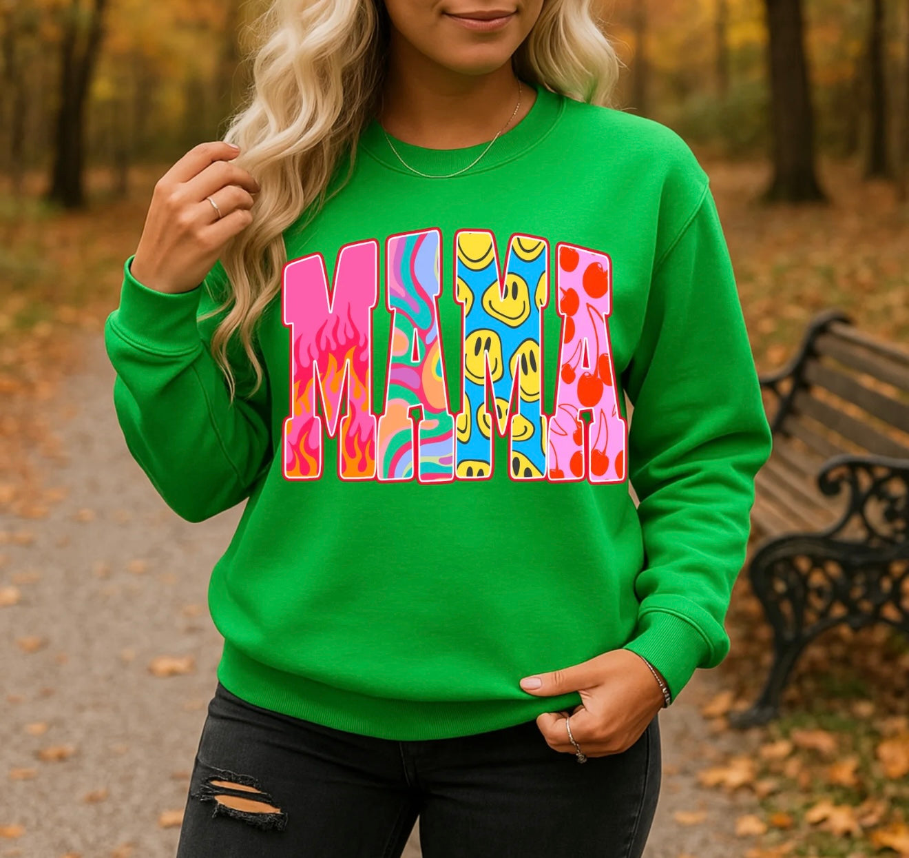 Retro Mama Sweatshirt – Colorful Graphic Pullover, Cozy Mom Life Crewneck