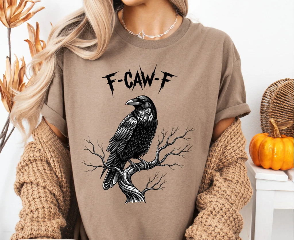 Raven Graphic T-Shirt – F-Caw-F Crow Tee, Funny Gothic Halloween Shirt for Women