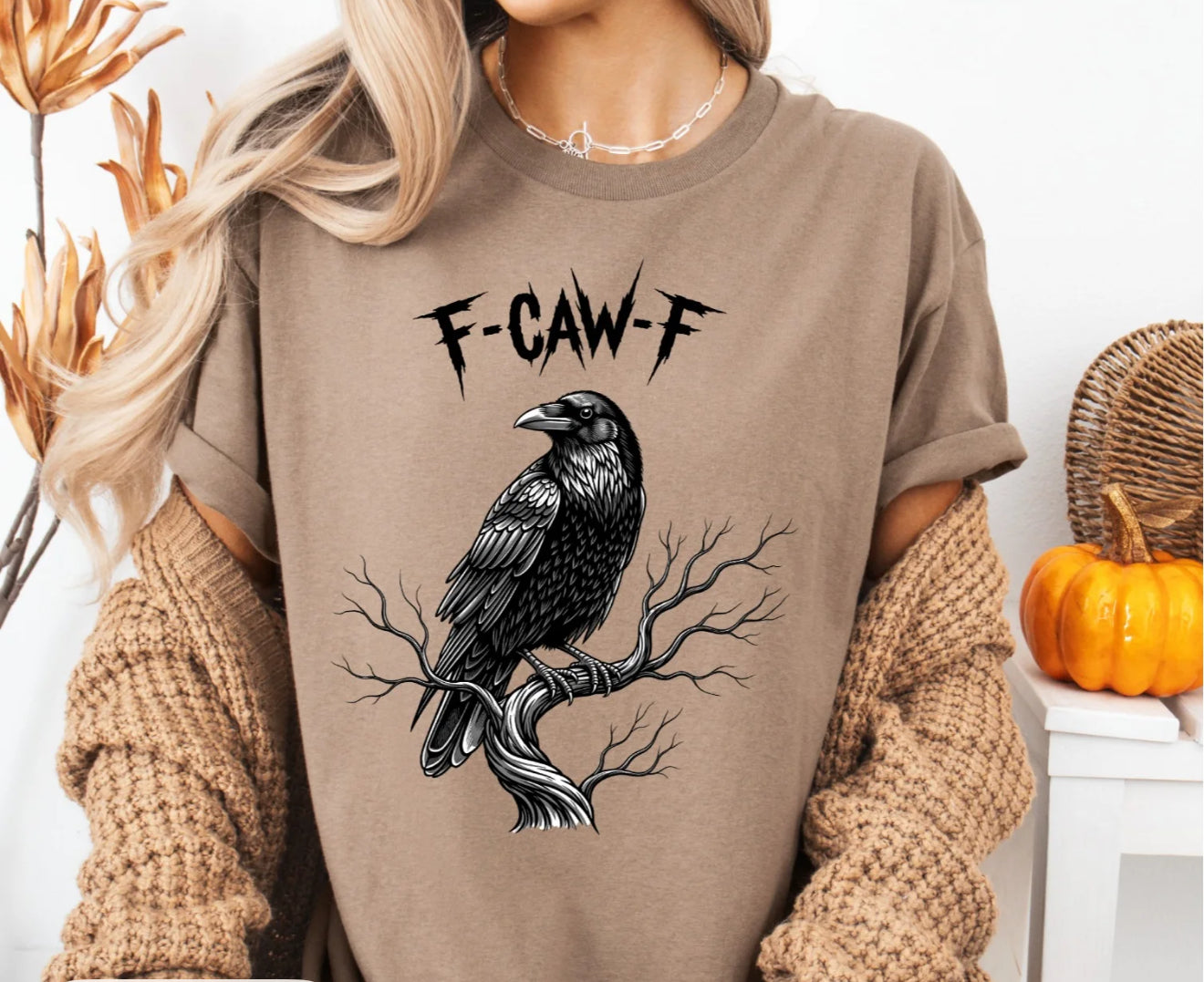 Raven Graphic T-Shirt – F-Caw-F Crow Tee, Funny Gothic Halloween Shirt for Women