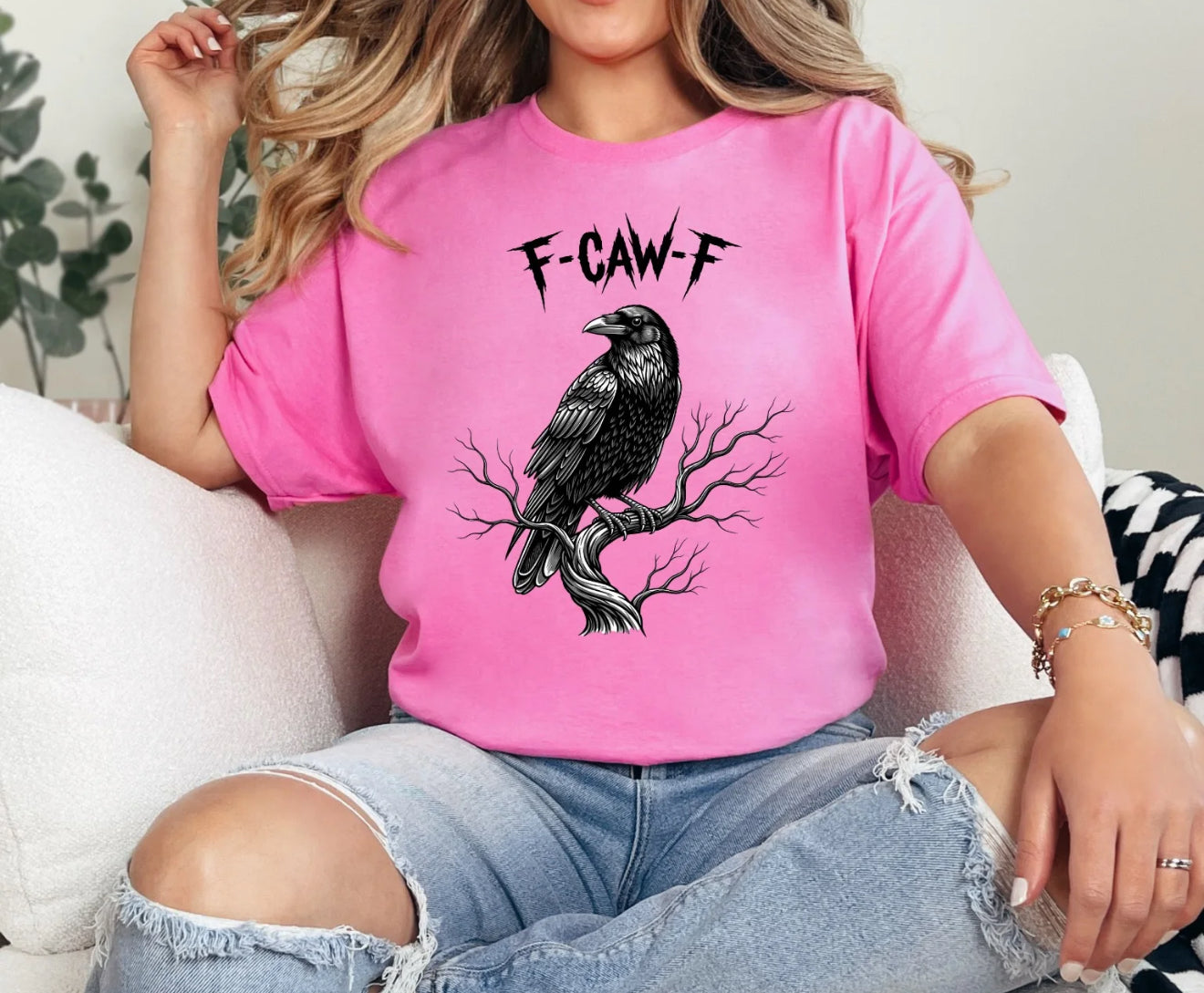 Raven Graphic T-Shirt – F-Caw-F Crow Tee, Funny Gothic Halloween Shirt for Women