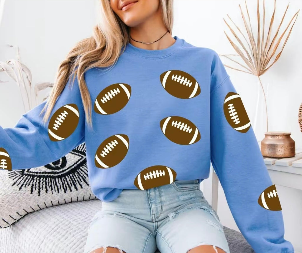 Football Sweatshirt – Game Day Pullover, Yellow Crewneck with Football Print for Women