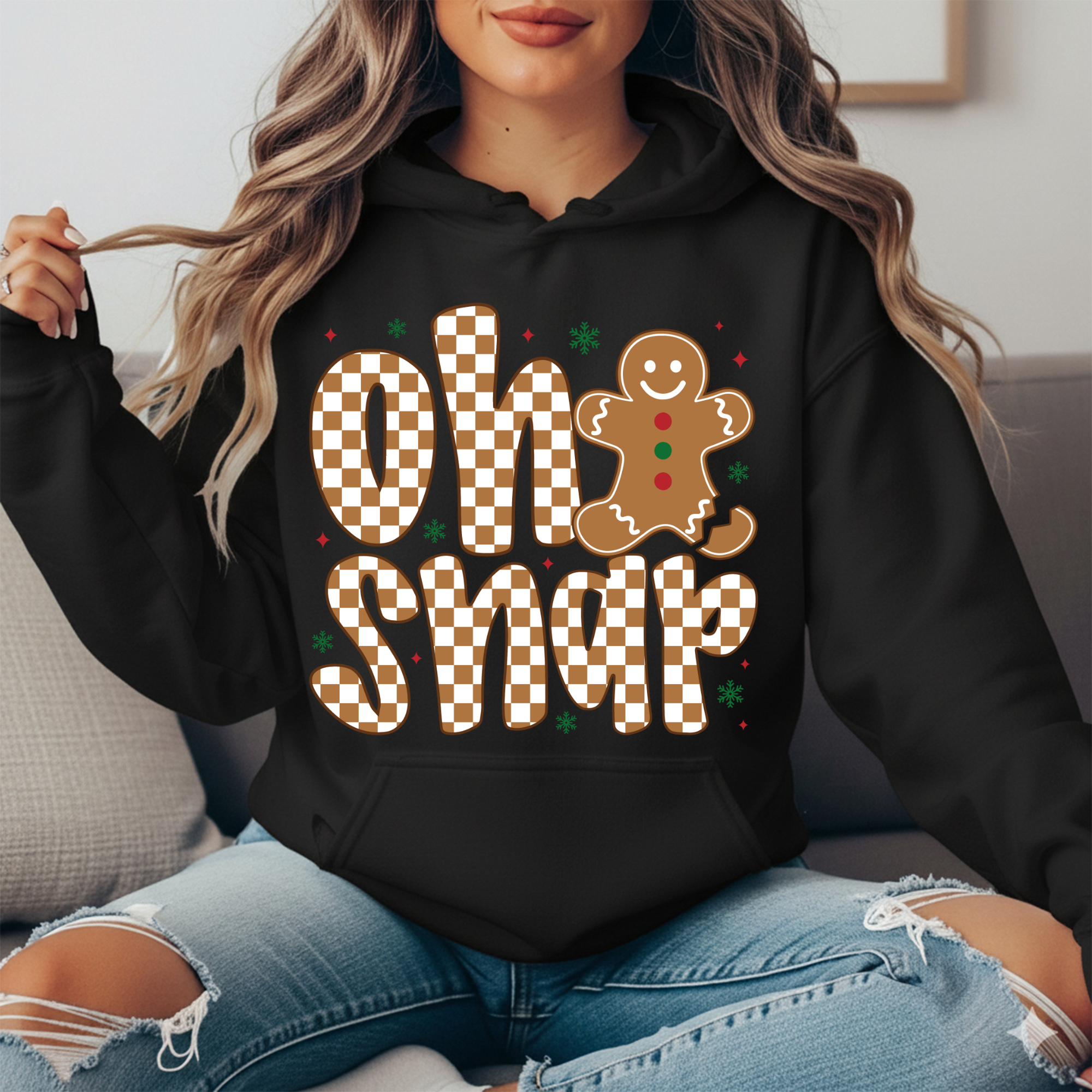 “Oh Snap” Gingerbread Hoodie | Cute Christmas Retro Hoodie | Holiday Graphic Sweatshirt for Women & Men