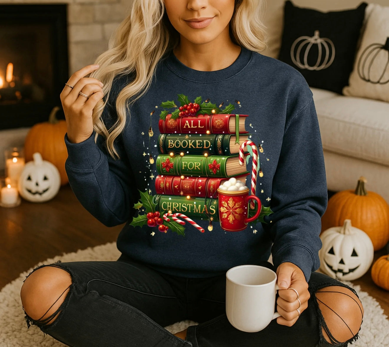 All Booked for Christmas Sweatshirt | Book Lover Holiday Crewneck | Cozy Festive Pullover