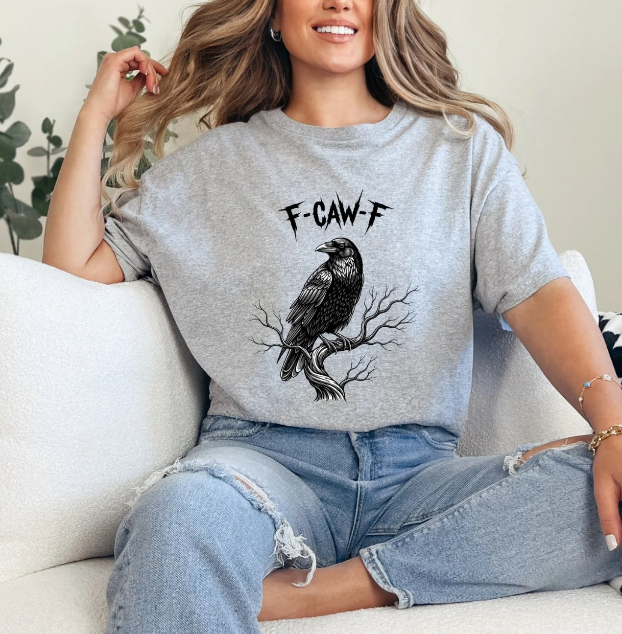 Raven Graphic T-Shirt – F-Caw-F Crow Tee, Funny Gothic Halloween Shirt for Women