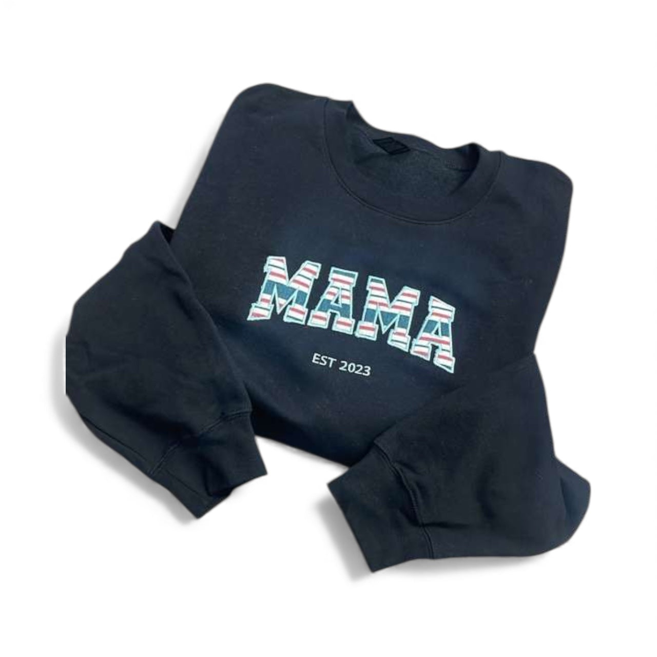 Embroidered Mama Sweatshirt – Striped Letter Pullover, Cozy Mom Life Crewneck