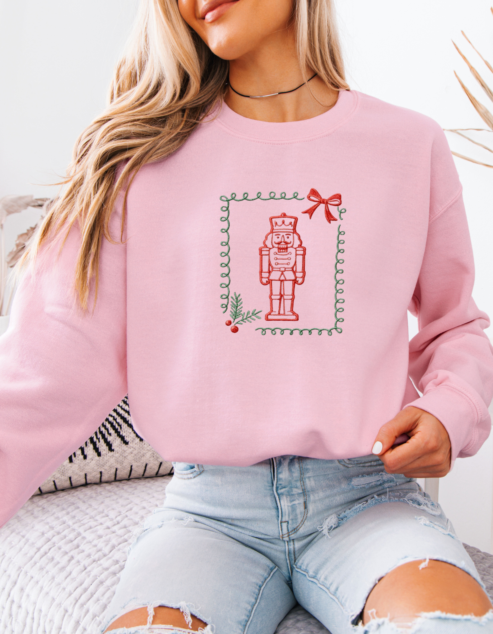 Nutcracker Christmas EmbroideredSweatshirt – Cute Holiday Crewneck