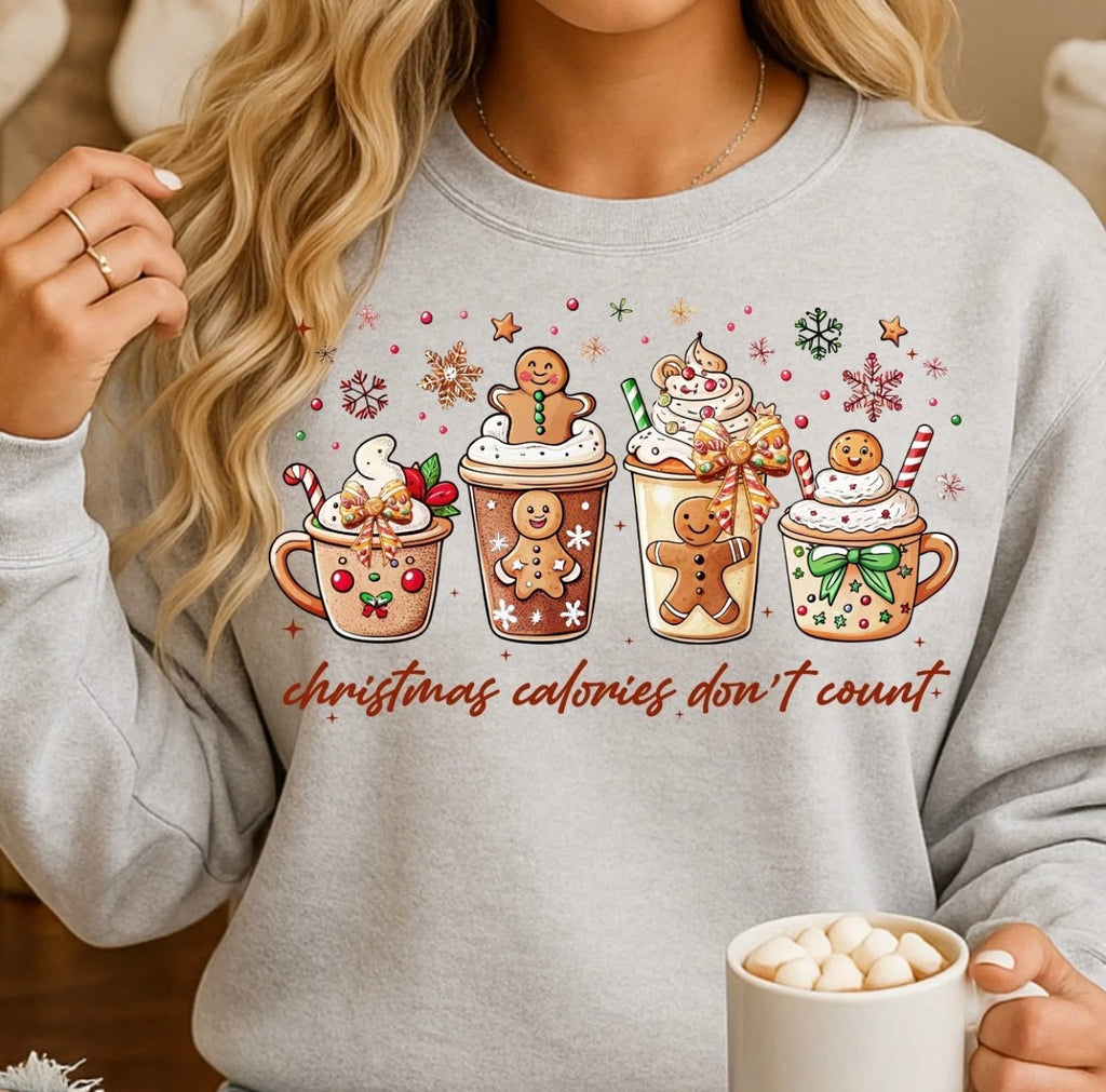 Christmas Calories Don’t Count Sweatshirt | Gingerbread Mug Crewneck | Cozy Holiday Pullover