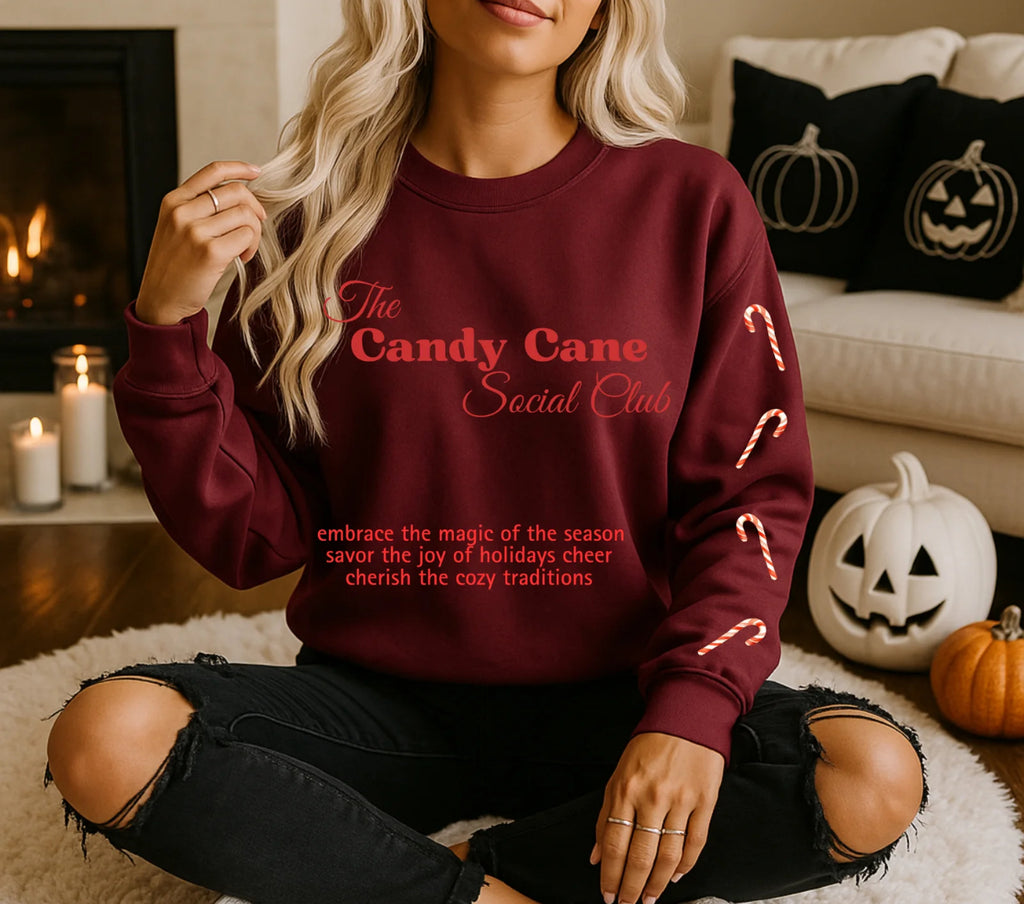 Candy Cane Social Club Sweatshirt | Cozy Christmas Crewneck | Holiday Graphic Pullover