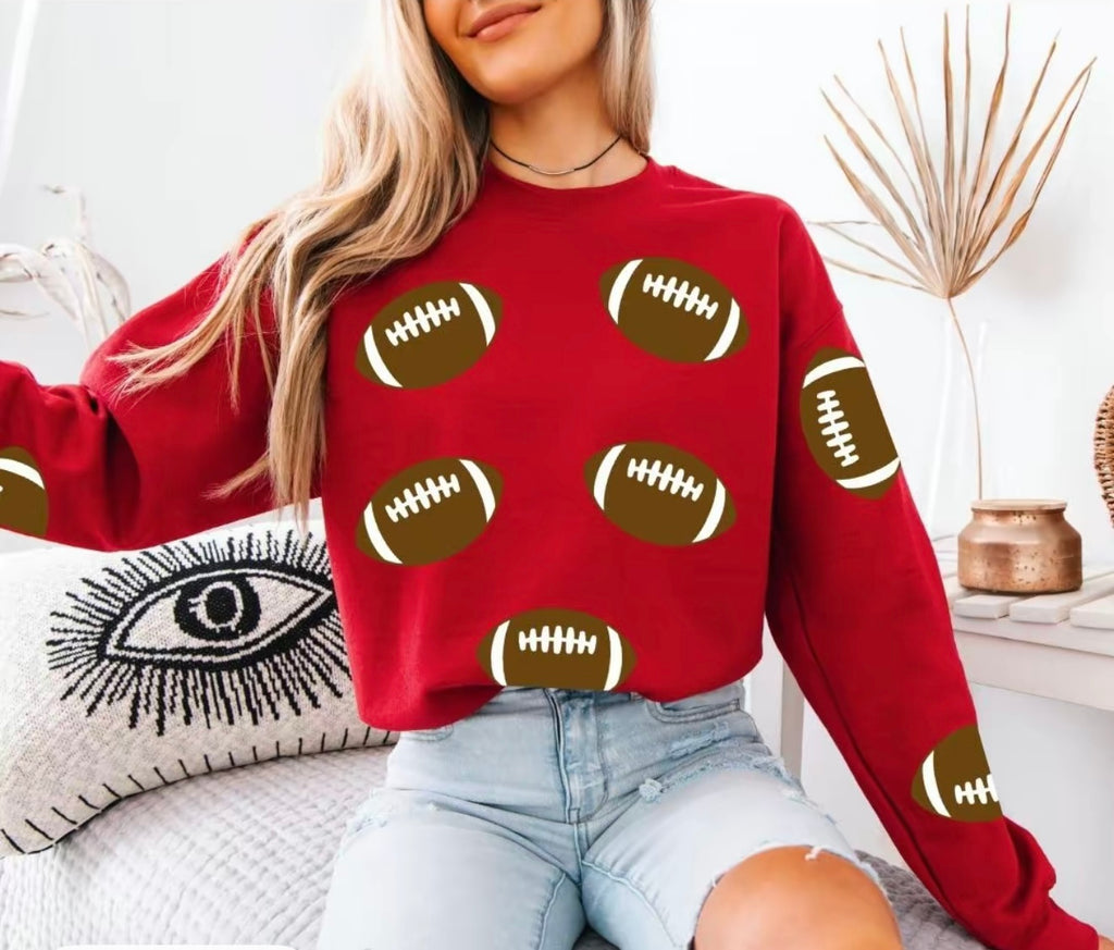 Football Sweatshirt – Game Day Pullover, Yellow Crewneck with Football Print for Women