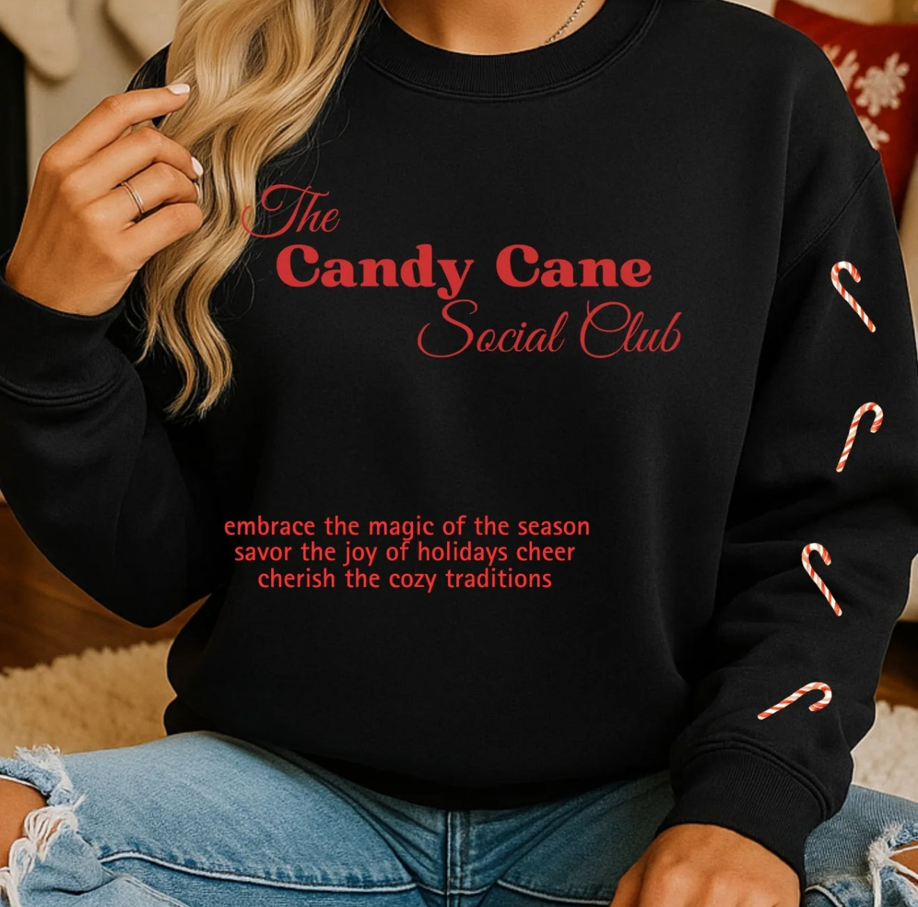 Candy Cane Social Club Sweatshirt | Cozy Christmas Crewneck | Holiday Graphic Pullover
