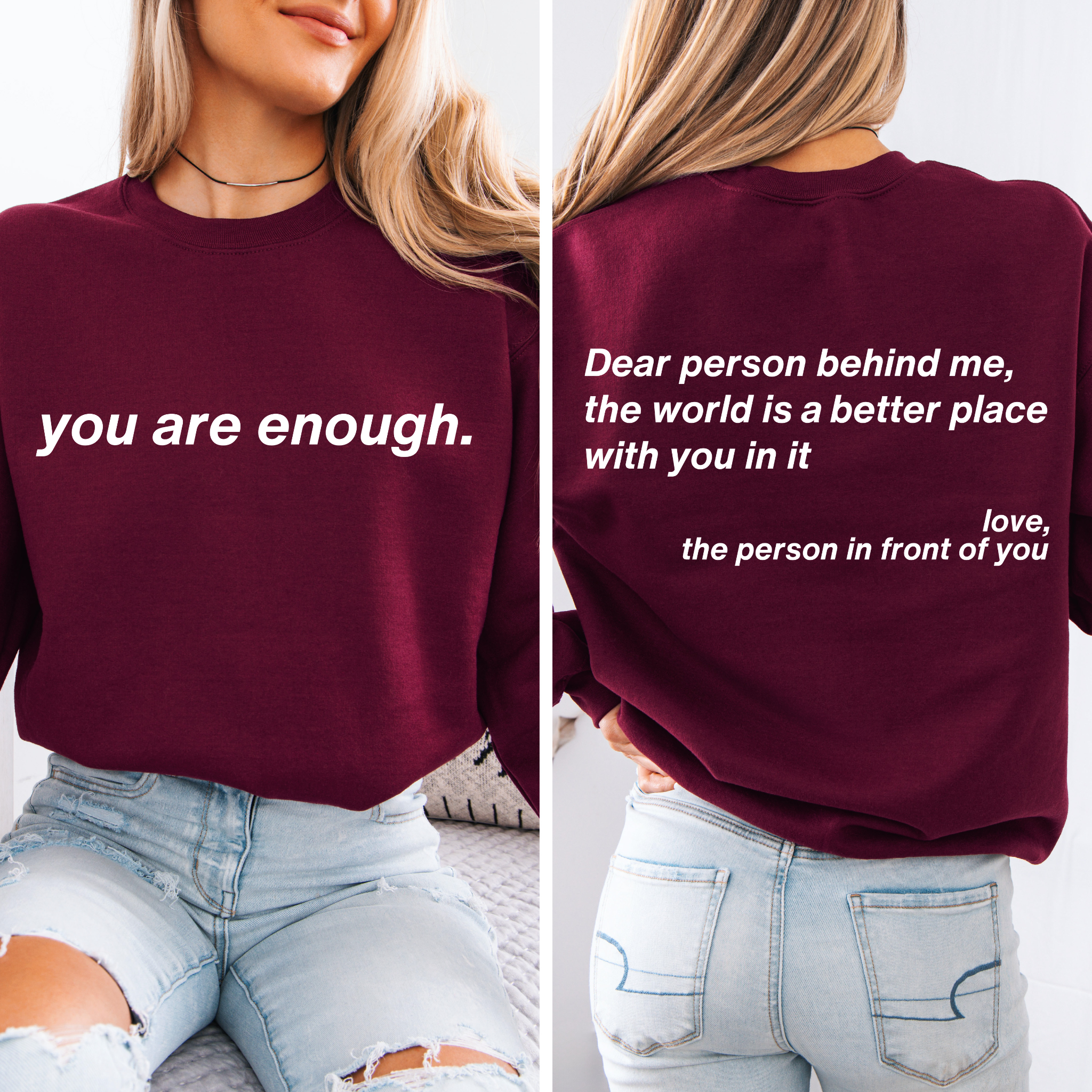 “You Are Enough” Minimalist Crewneck | Positive Message Sweatshirt | Dear Person Behind Me Sweater