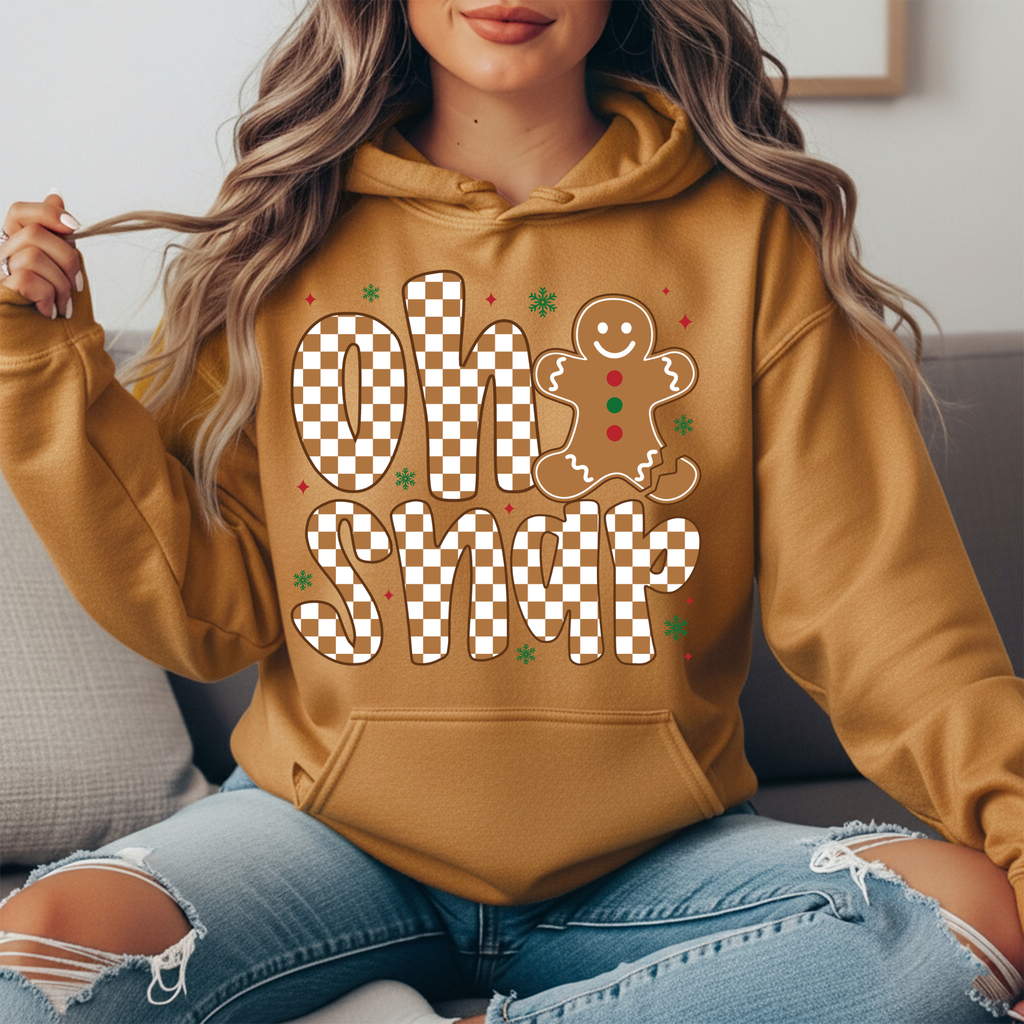 “Oh Snap” Gingerbread Hoodie | Cute Christmas Retro Hoodie | Holiday Graphic Sweatshirt for Women & Men
