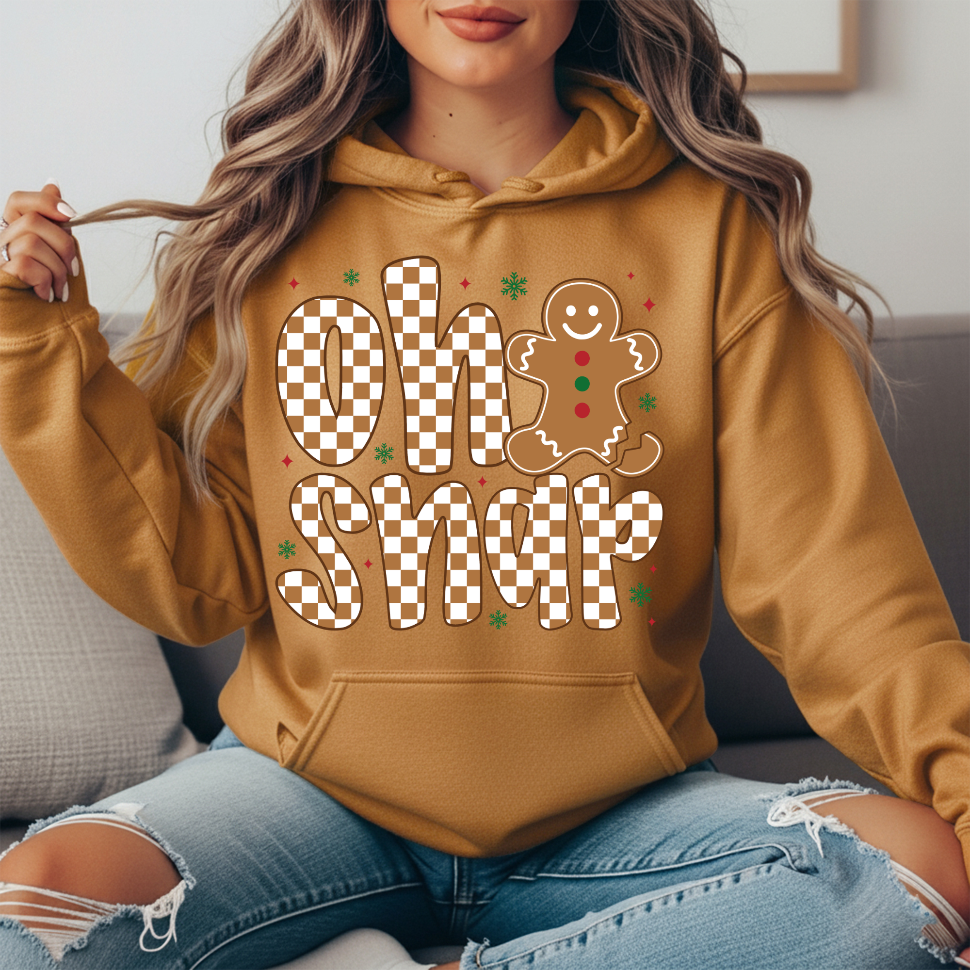 “Oh Snap” Gingerbread Hoodie | Cute Christmas Retro Hoodie | Holiday Graphic Sweatshirt for Women & Men