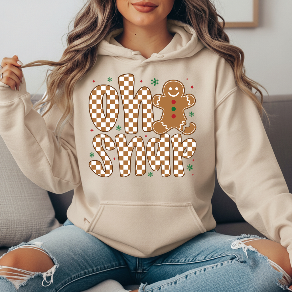 “Oh Snap” Gingerbread Hoodie | Cute Christmas Retro Hoodie | Holiday Graphic Sweatshirt for Women & Men