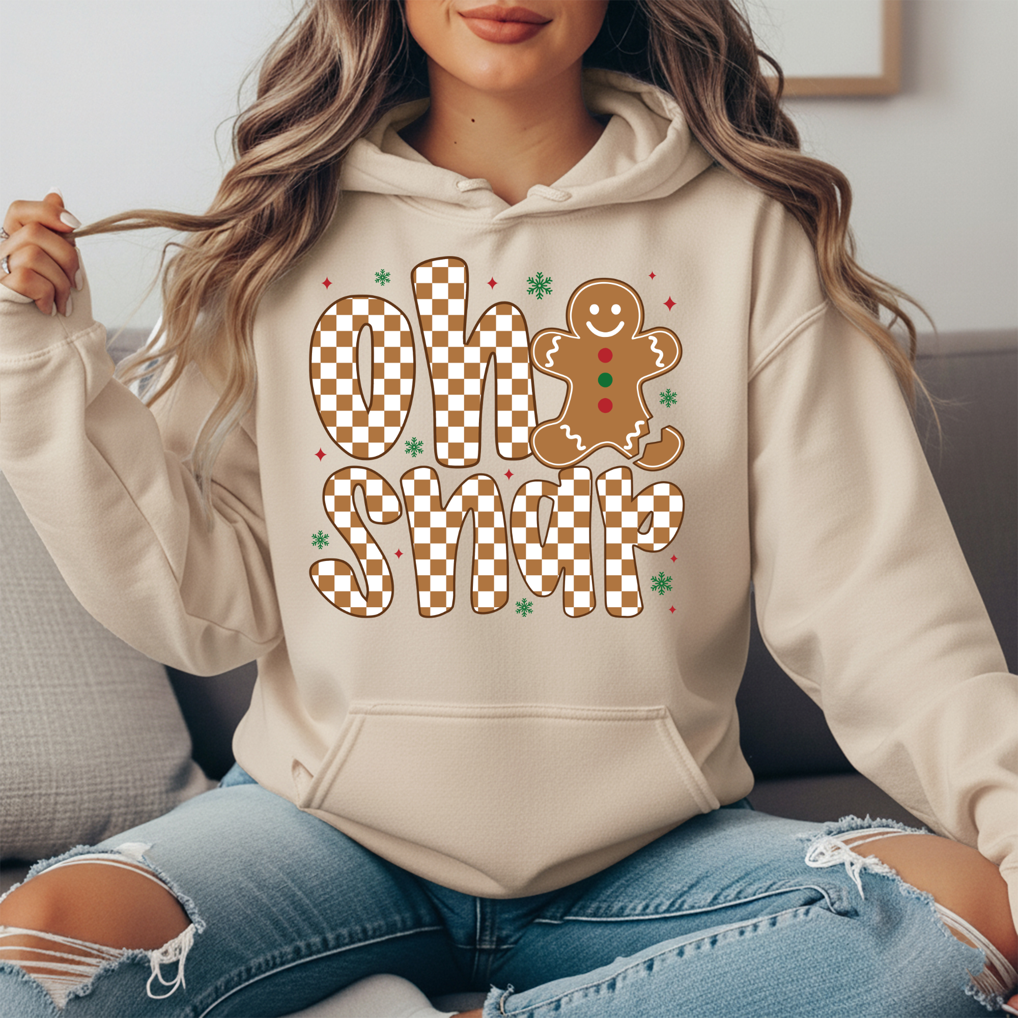 “Oh Snap” Gingerbread Hoodie | Cute Christmas Retro Hoodie | Holiday Graphic Sweatshirt for Women & Men