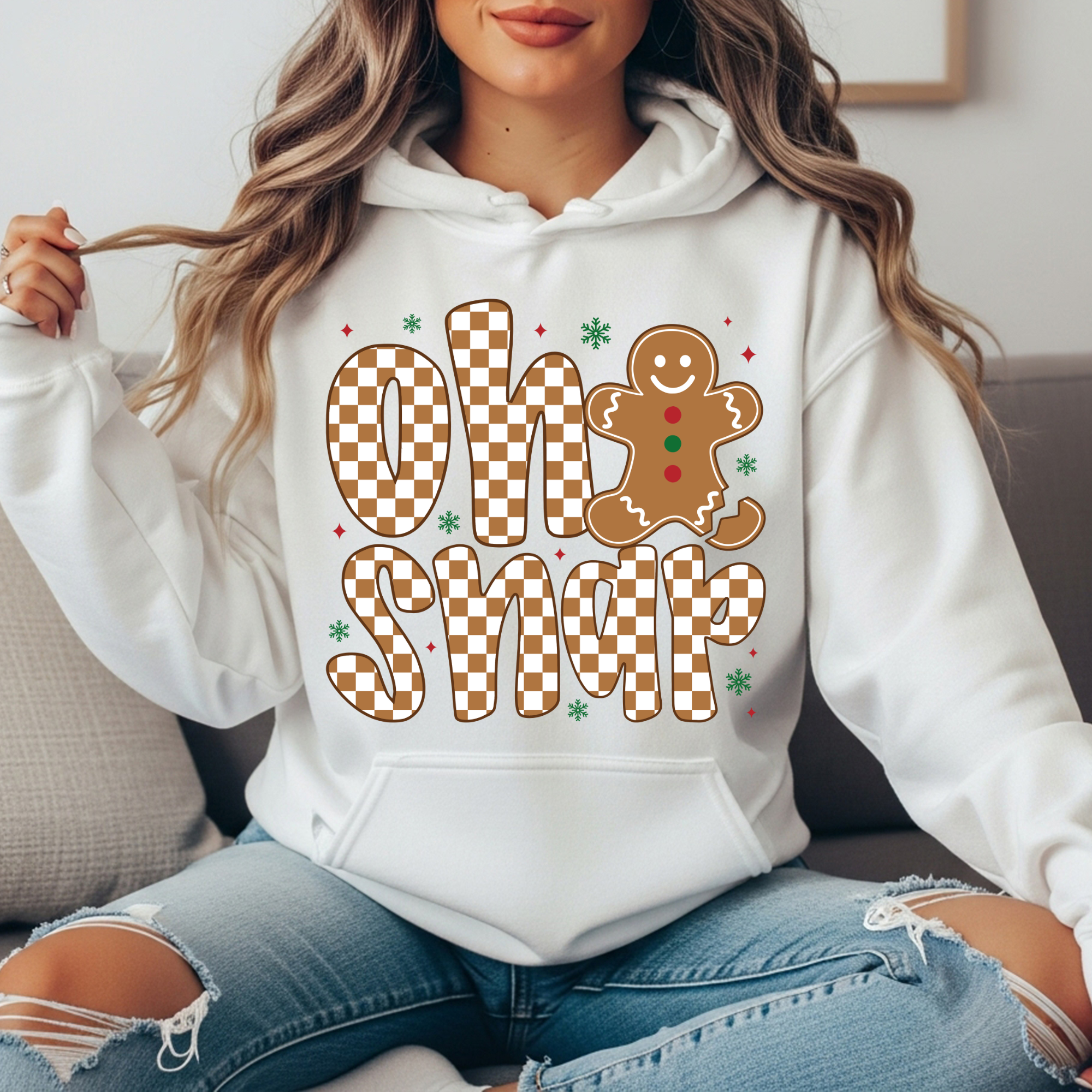 “Oh Snap” Gingerbread Hoodie | Cute Christmas Retro Hoodie | Holiday Graphic Sweatshirt for Women & Men